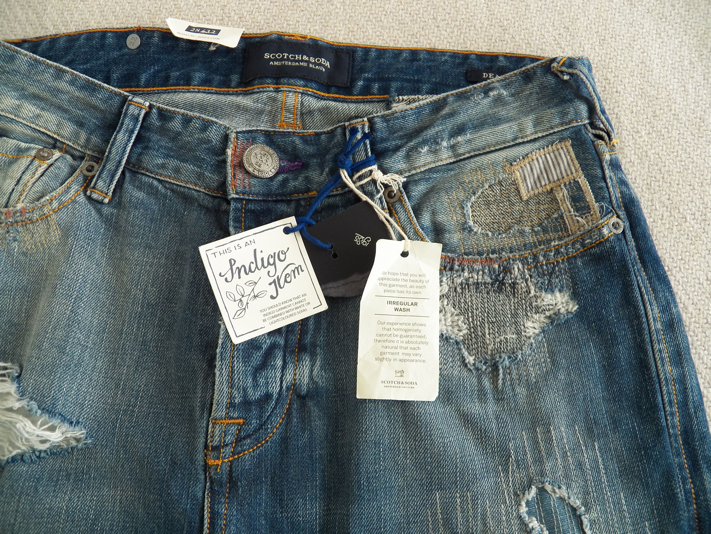 Scotch & Soda Dean Loose Taper JEANS W28 L32 Blue Patchwork Distressed NWT Size US 28 / EU 44 - 9 Thumbnail