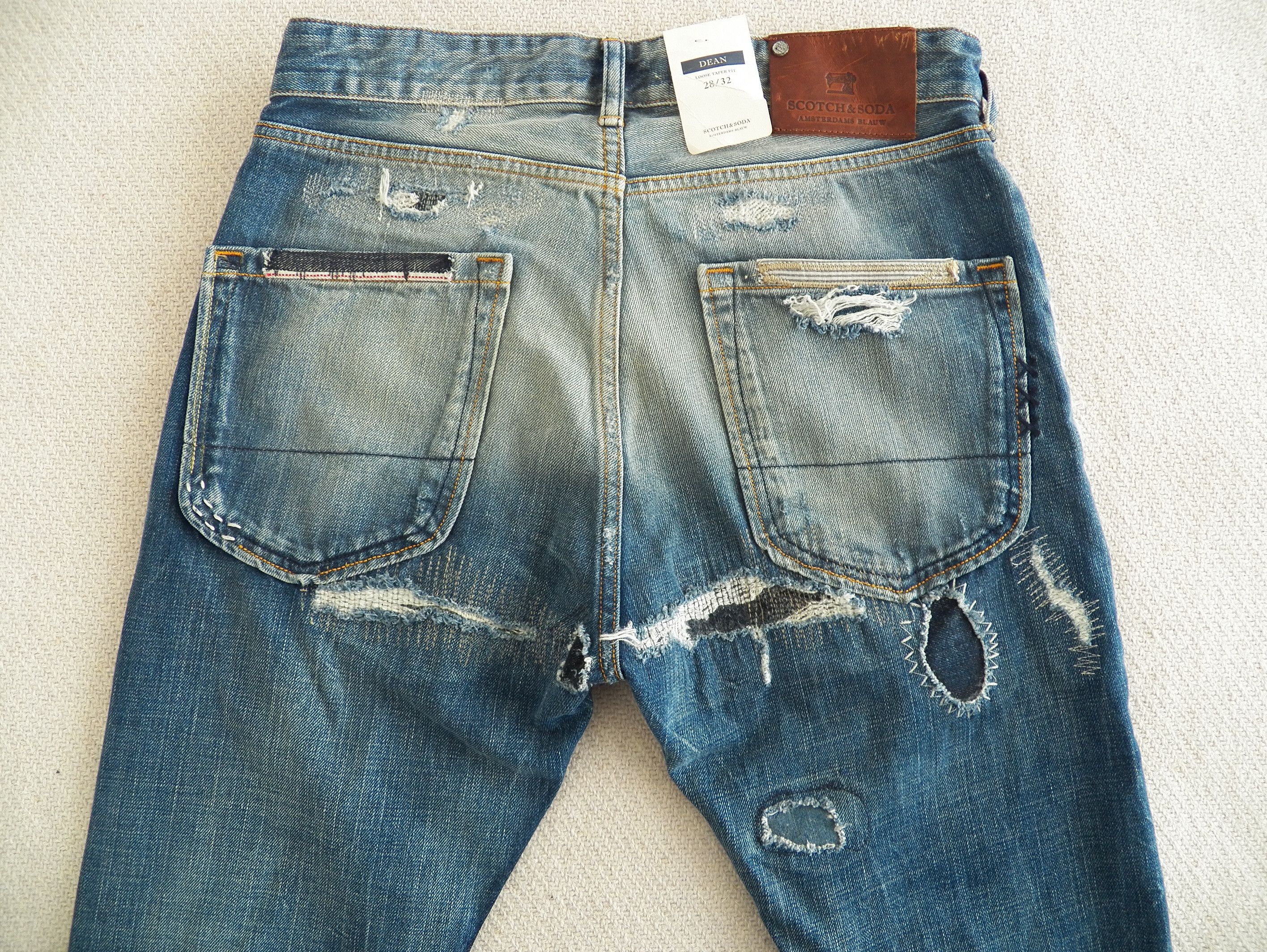 Scotch & Soda Dean Loose Taper JEANS W28 L32 Blue Patchwork Distressed NWT Size US 28 / EU 44 - 6 Thumbnail