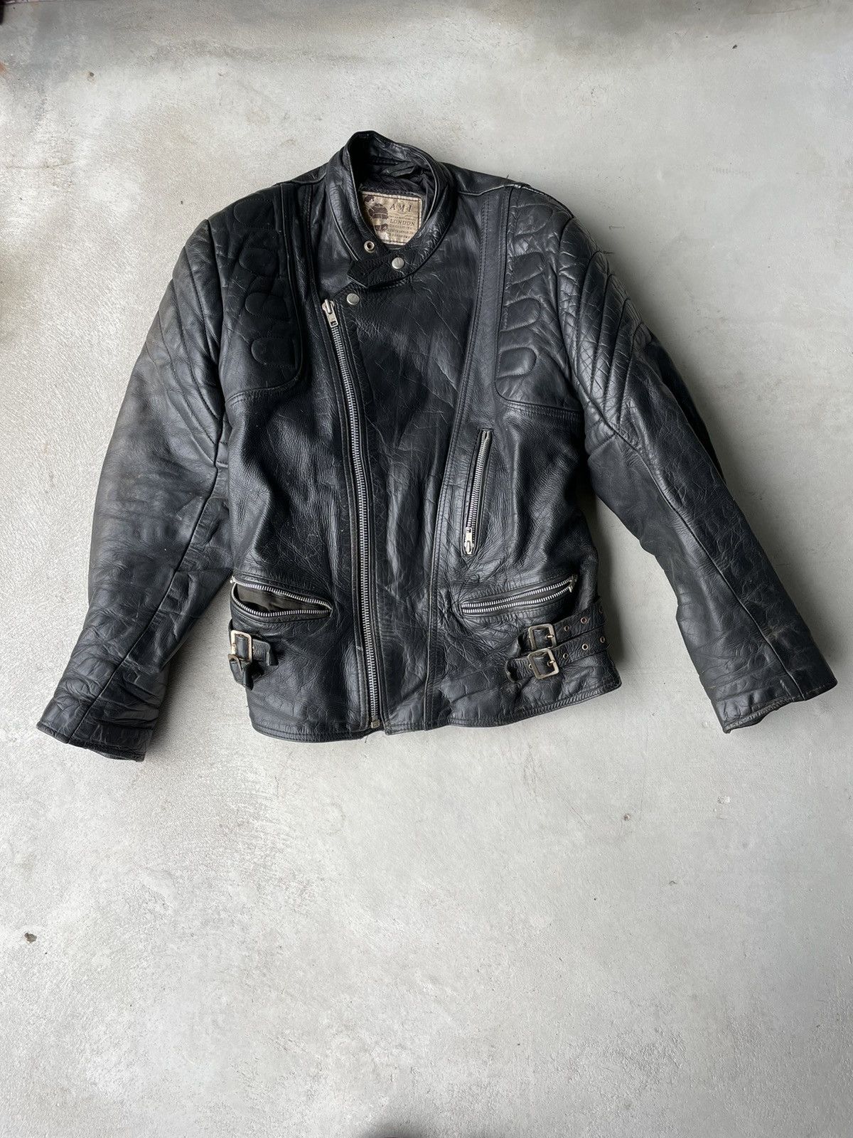 image of 90's Distressed Leather Jacket Moto Racing in Black, Men's (Size Small)