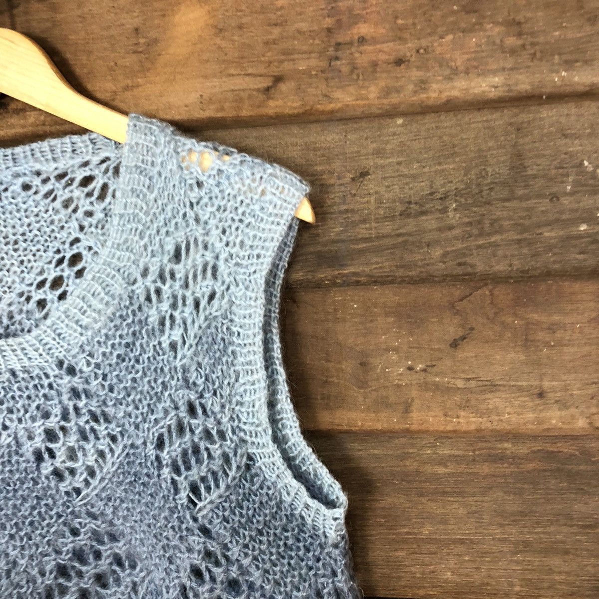 Homespun Knitwear DLL Japan Blue mohair meshnet crochet Knit Vest #c1196 Size US S / EU 44-46 / 1 - 4 Thumbnail