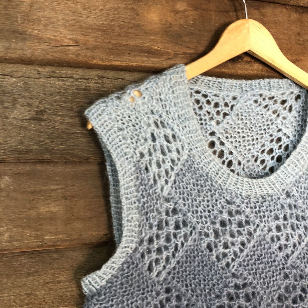 Homespun Knitwear DLL Japan Blue mohair meshnet crochet Knit Vest #c1196 Size US S / EU 44-46 / 1 - 5 Thumbnail
