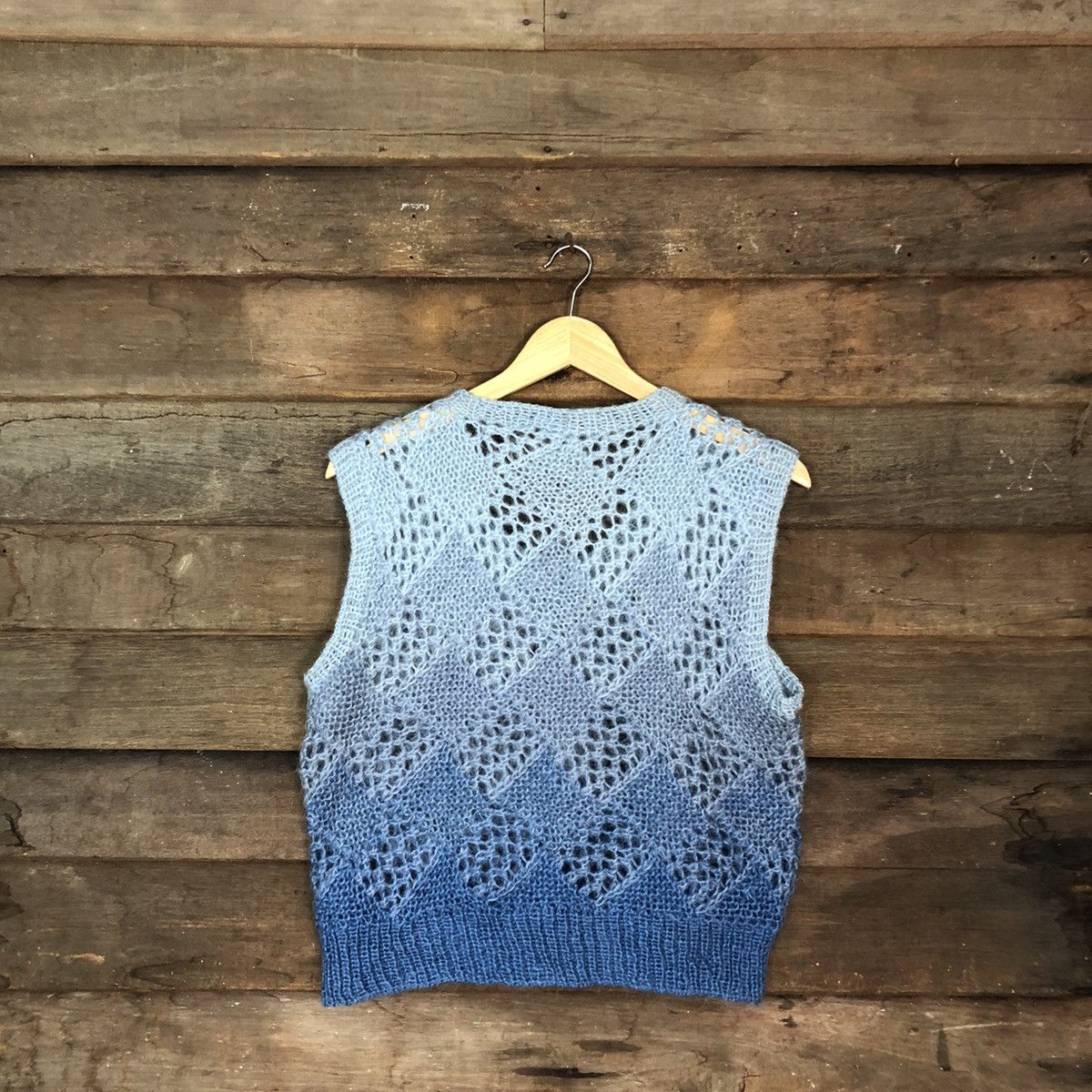 Homespun Knitwear DLL Japan Blue mohair meshnet crochet Knit Vest #c1196 Size US S / EU 44-46 / 1 - 7 Thumbnail