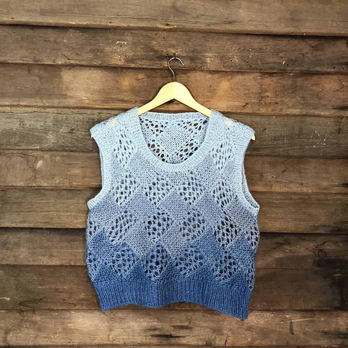 Homespun Knitwear DLL Japan Blue mohair meshnet crochet Knit Vest #c1196 Size US S / EU 44-46 / 1 - 3 Thumbnail