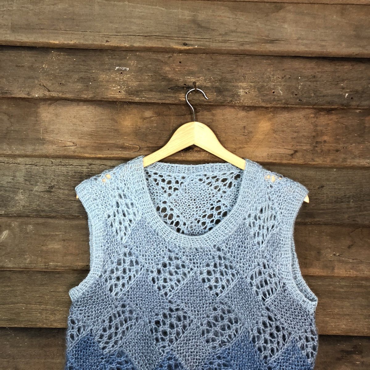 Homespun Knitwear DLL Japan Blue mohair meshnet crochet Knit Vest #c1196 Size US S / EU 44-46 / 1 - 2 Thumbnail