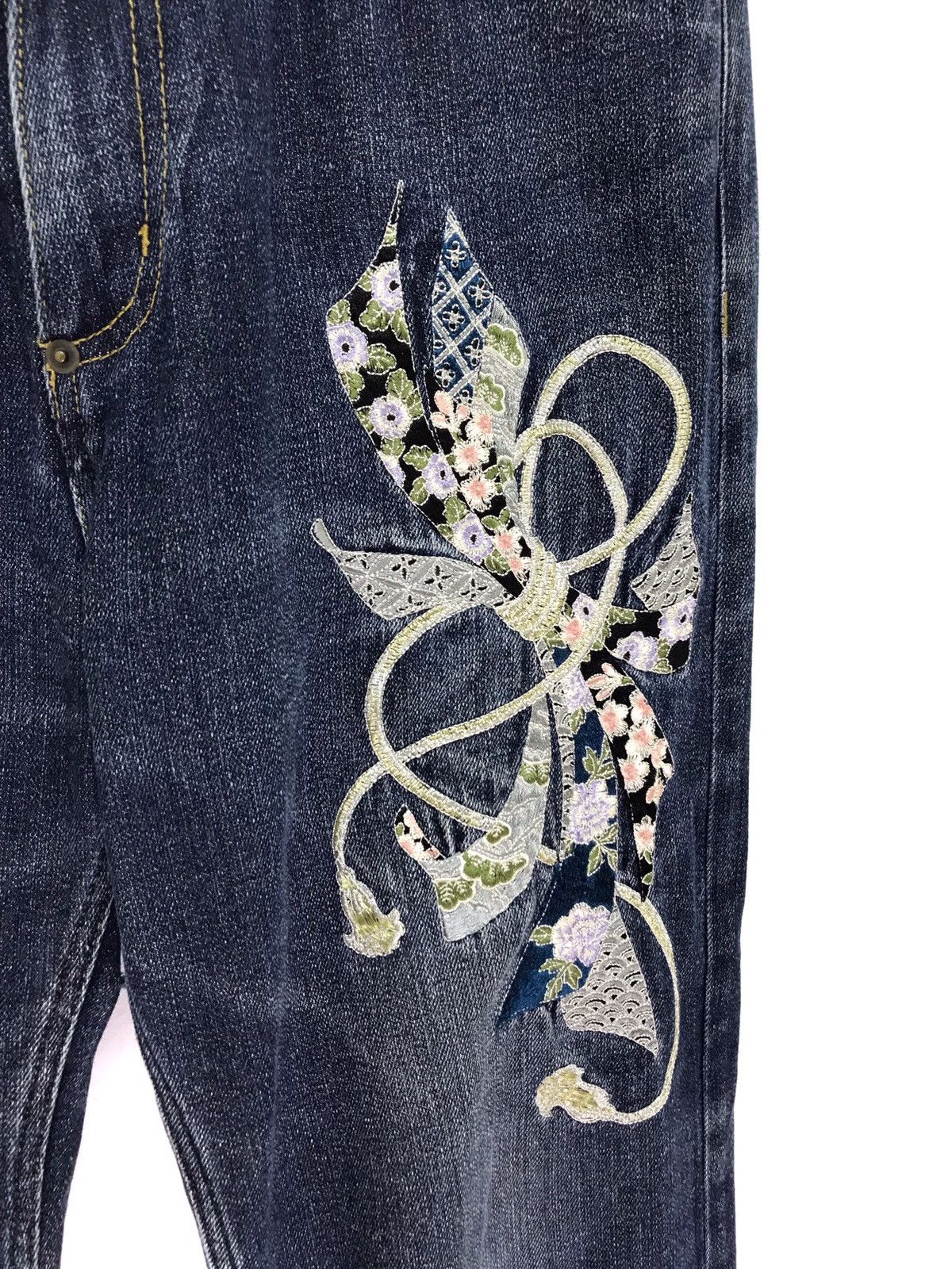 Japanese Brand Iolani Denim Pant Japanese Pattern Embroydery Regular Size US 33 - 3 Thumbnail