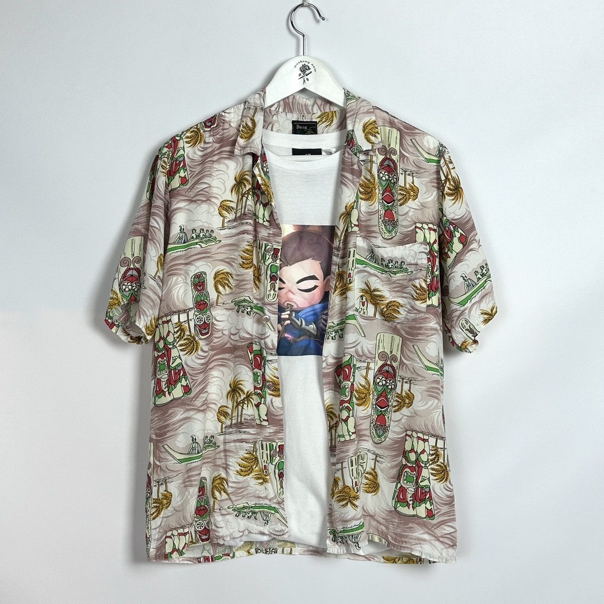 Vintage Vintage 90s Dena Hawaii Viscose shirt AOP totem canoe y2k Size US M / EU 48-50 / 2 - 1 Thumbnail