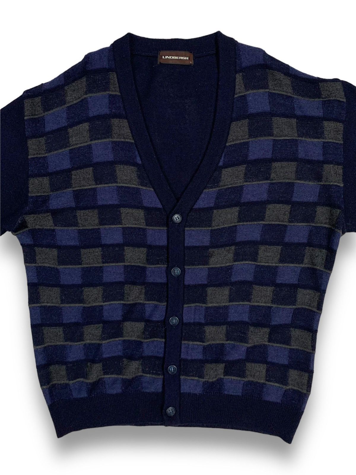 Vintage Vintage Lindbergh Checkered Plaid Technical Knitted Cardigan Size US L / EU 52-54 / 3 - 4 Thumbnail