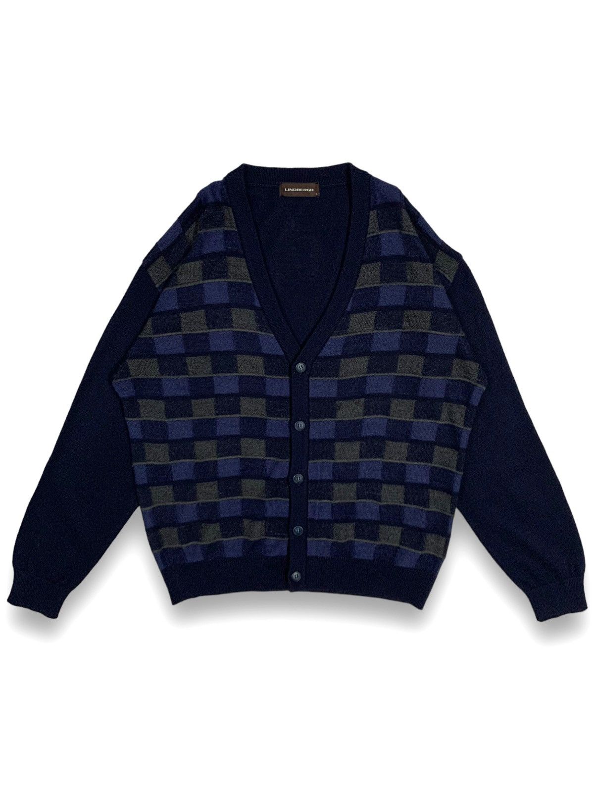 Vintage Vintage Lindbergh Checkered Plaid Technical Knitted Cardigan Size US L / EU 52-54 / 3 - 1 Thumbnail