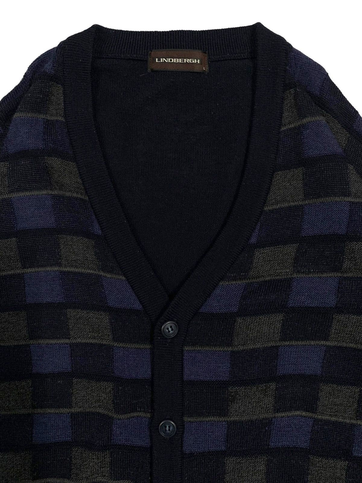 Vintage Vintage Lindbergh Checkered Plaid Technical Knitted Cardigan Size US L / EU 52-54 / 3 - 5 Thumbnail