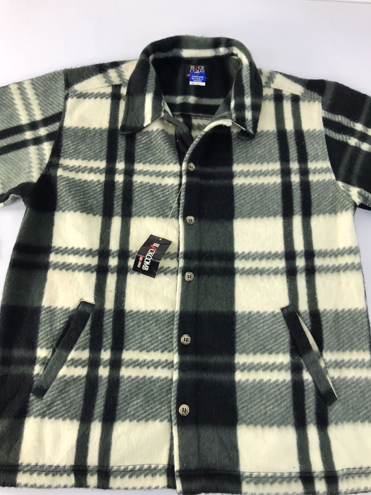 Plaid Checked Wool Fleece Black Comb Canada Button Up