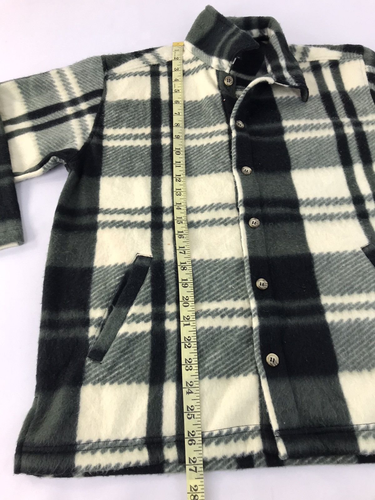 Plaid Checked Wool Fleece Black Comb Canada Button Up