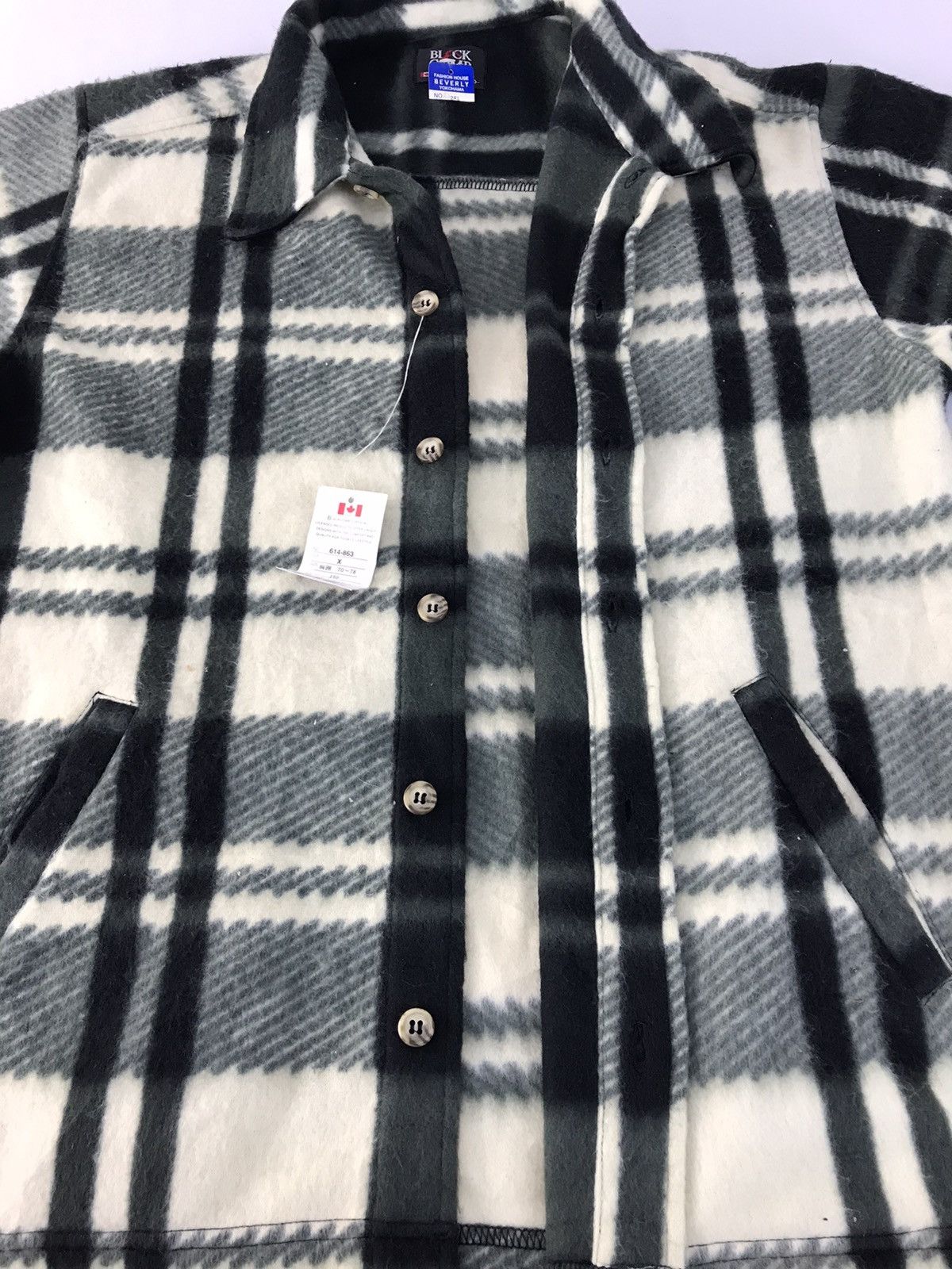 Plaid Checked Wool Fleece Black Comb Canada Button Up