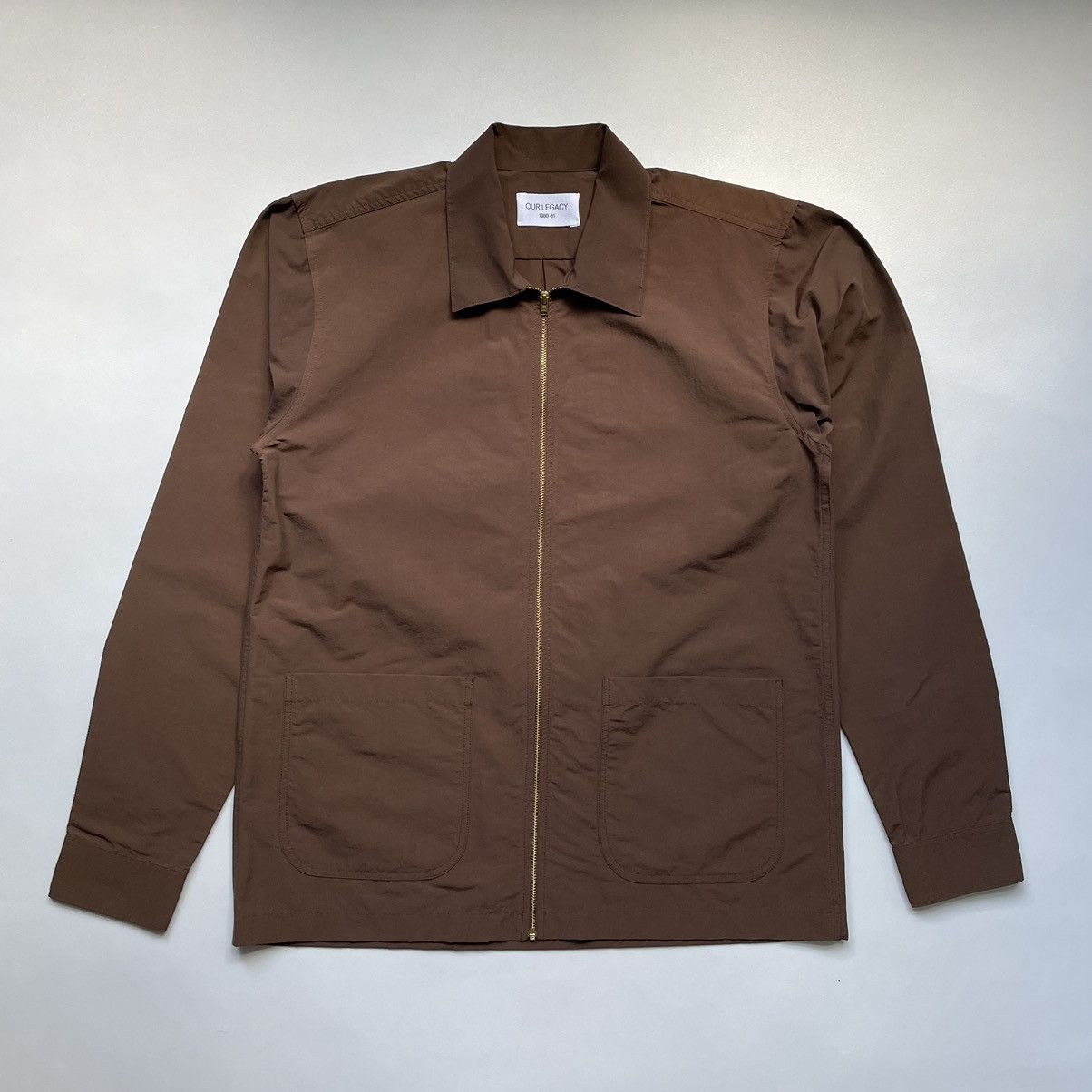 image of Our Legacy Tech Twill Zip Over Shirt in Brown, Men's (Size Medium)
