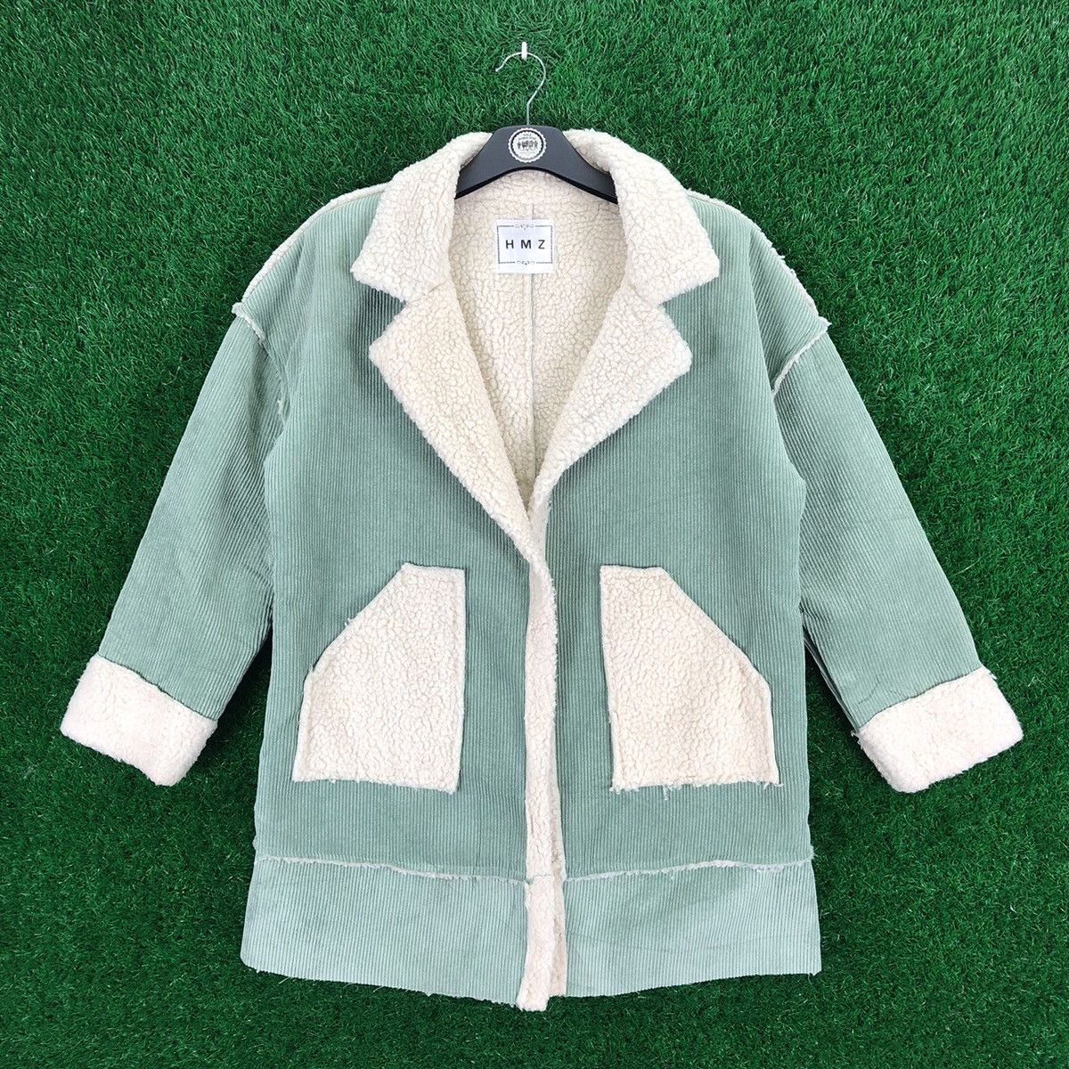 image of Vintage 90's Corduroy Sherpa Lining Jacker By Hmz in Green, Women's (Size Medium)
