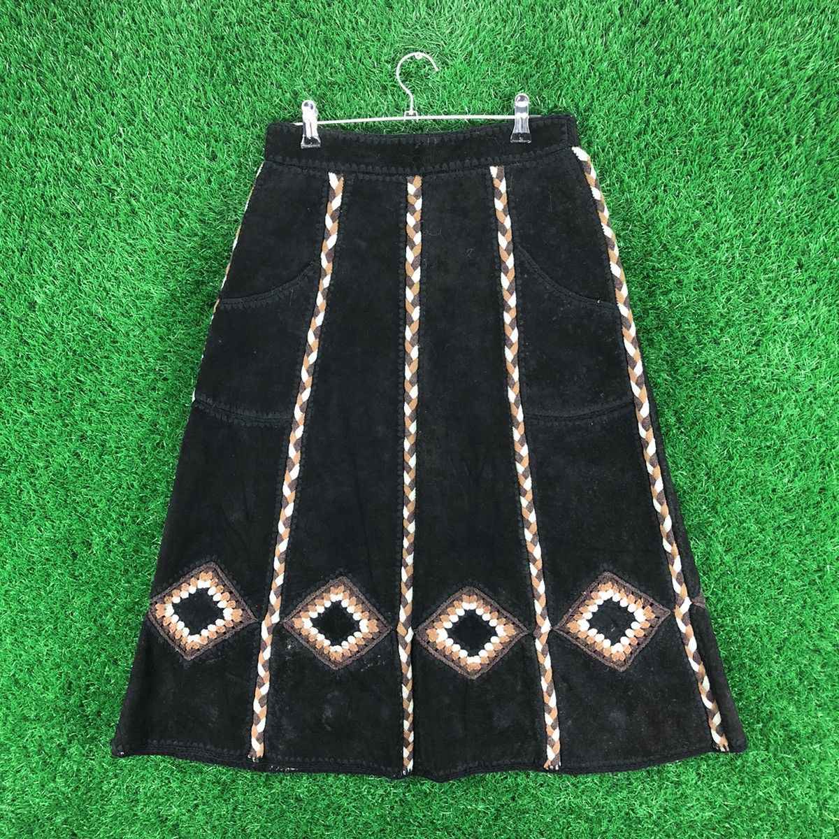 Native Vintage Suede Leather Midi Skirt Native Art Unbrand Size 26" / US 2 / IT 38 - 1 Thumbnail