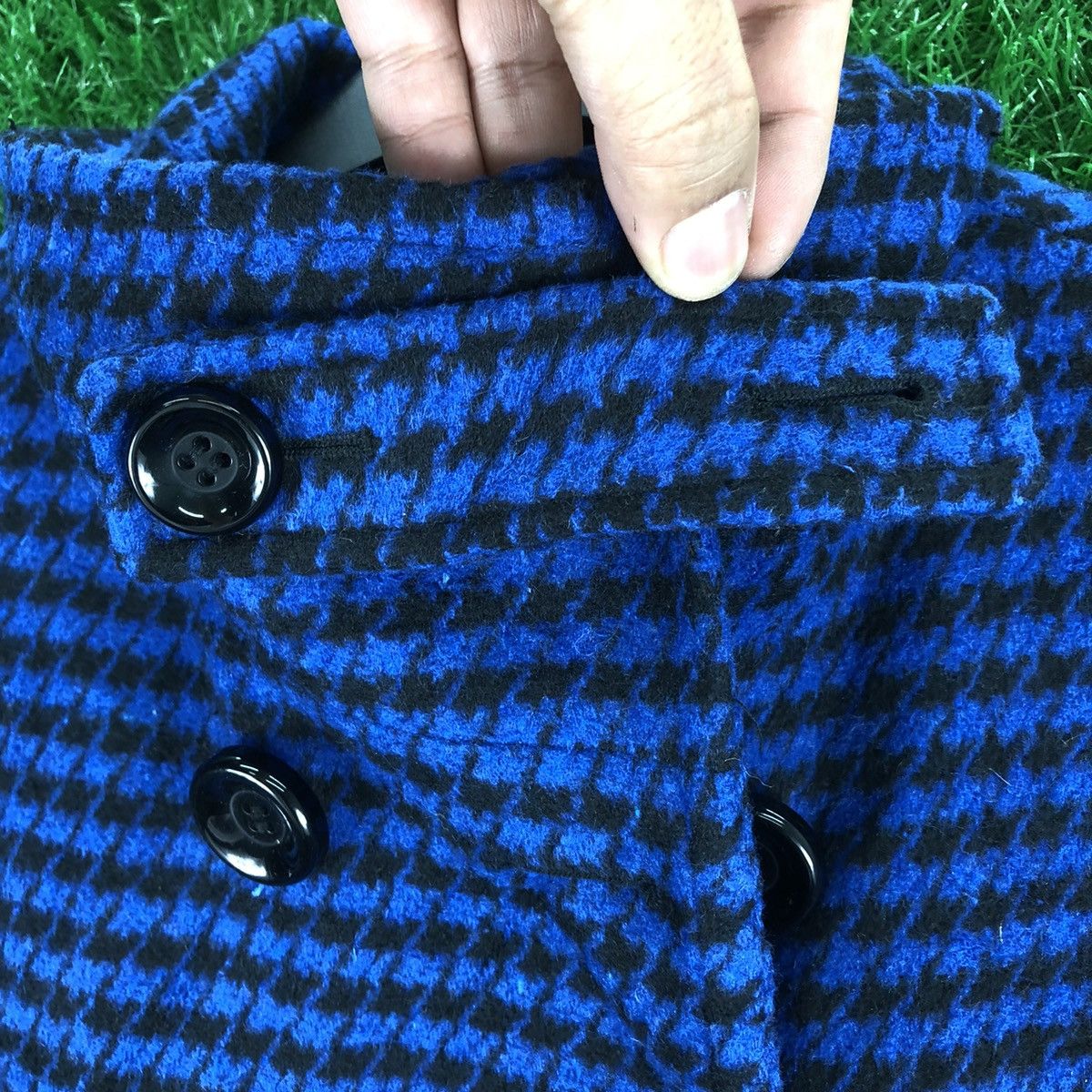 Japanese Brand Vintage Trench Pea Coat Women Blue Houndstooth by Jayro Size XS / US 0-2 / IT 36-38 - 8 Thumbnail