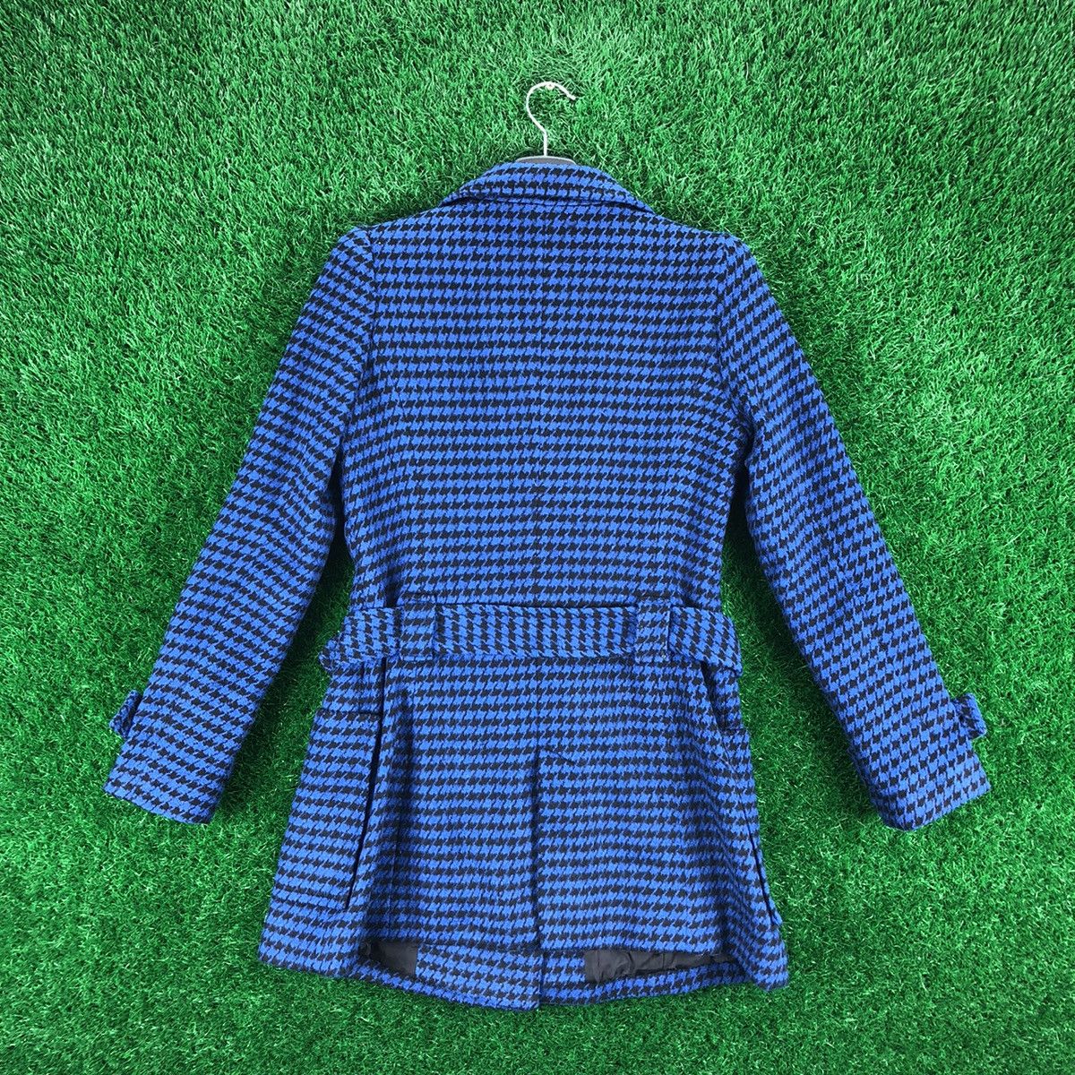 Japanese Brand Vintage Trench Pea Coat Women Blue Houndstooth by Jayro Size XS / US 0-2 / IT 36-38 - 4 Thumbnail