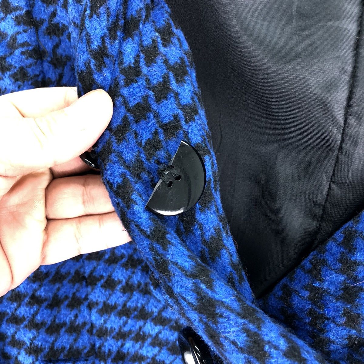 Japanese Brand Vintage Trench Pea Coat Women Blue Houndstooth by Jayro Size XS / US 0-2 / IT 36-38 - 11 Thumbnail