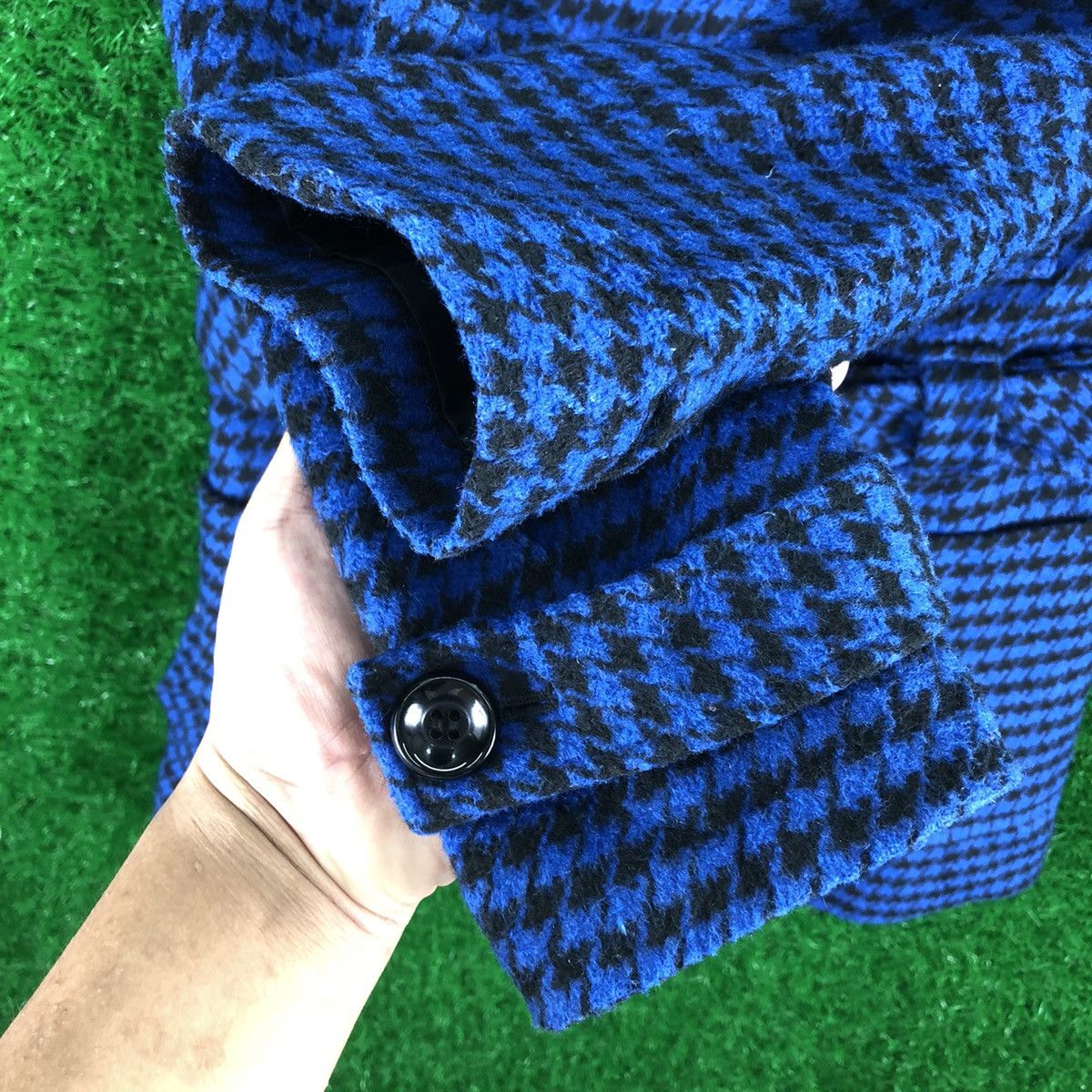 Japanese Brand Vintage Trench Pea Coat Women Blue Houndstooth by Jayro Size XS / US 0-2 / IT 36-38 - 13 Thumbnail