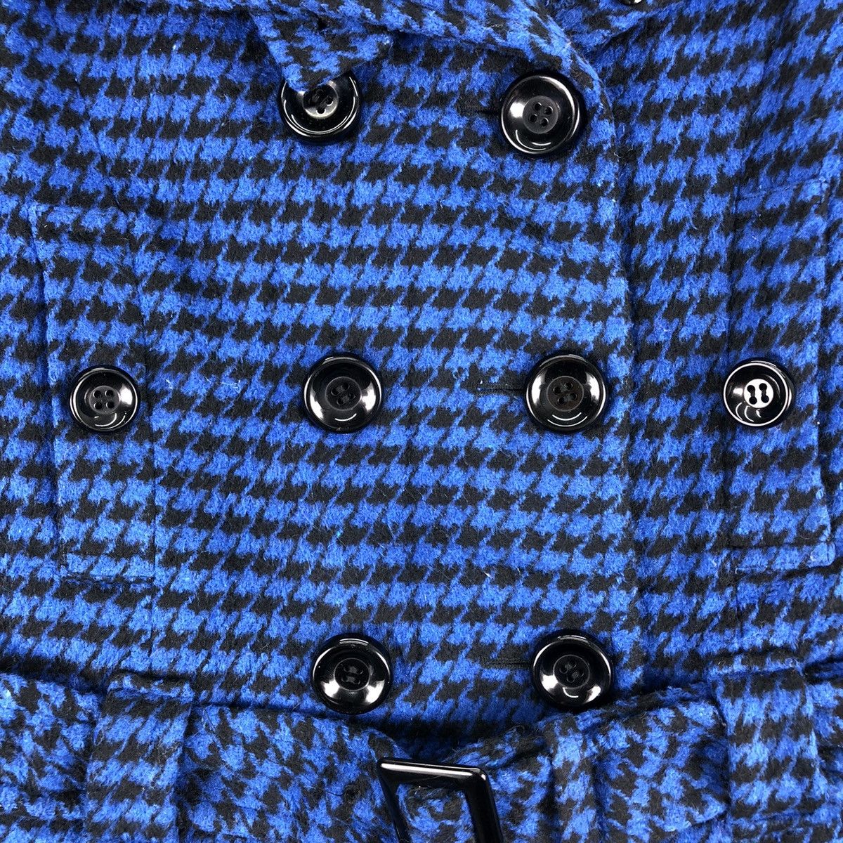 Japanese Brand Vintage Trench Pea Coat Women Blue Houndstooth by Jayro Size XS / US 0-2 / IT 36-38 - 9 Thumbnail