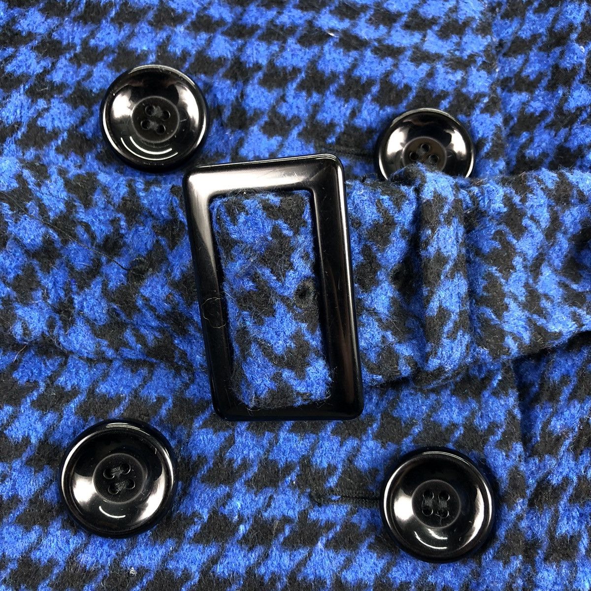 Japanese Brand Vintage Trench Pea Coat Women Blue Houndstooth by Jayro Size XS / US 0-2 / IT 36-38 - 10 Thumbnail