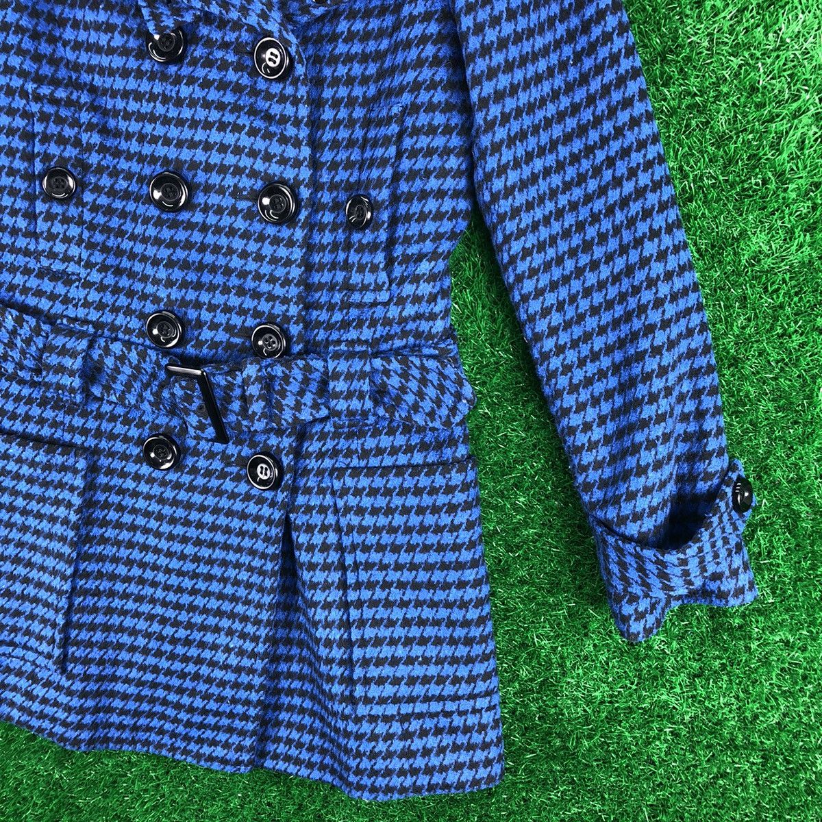 Japanese Brand Vintage Trench Pea Coat Women Blue Houndstooth by Jayro Size XS / US 0-2 / IT 36-38 - 3 Thumbnail