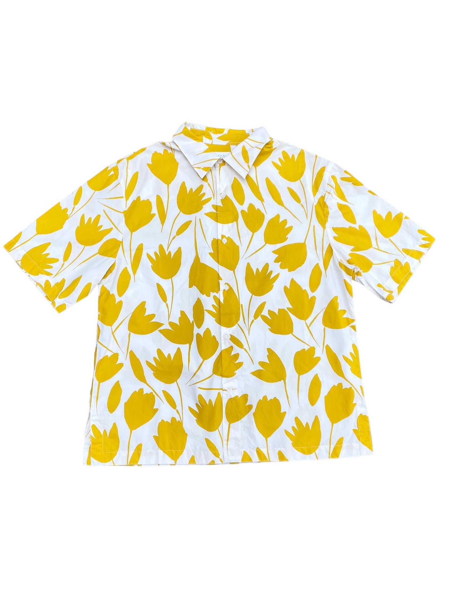 image of Sandro Yellow Floral Short Sleeve Shirt, Men's (Size XL)