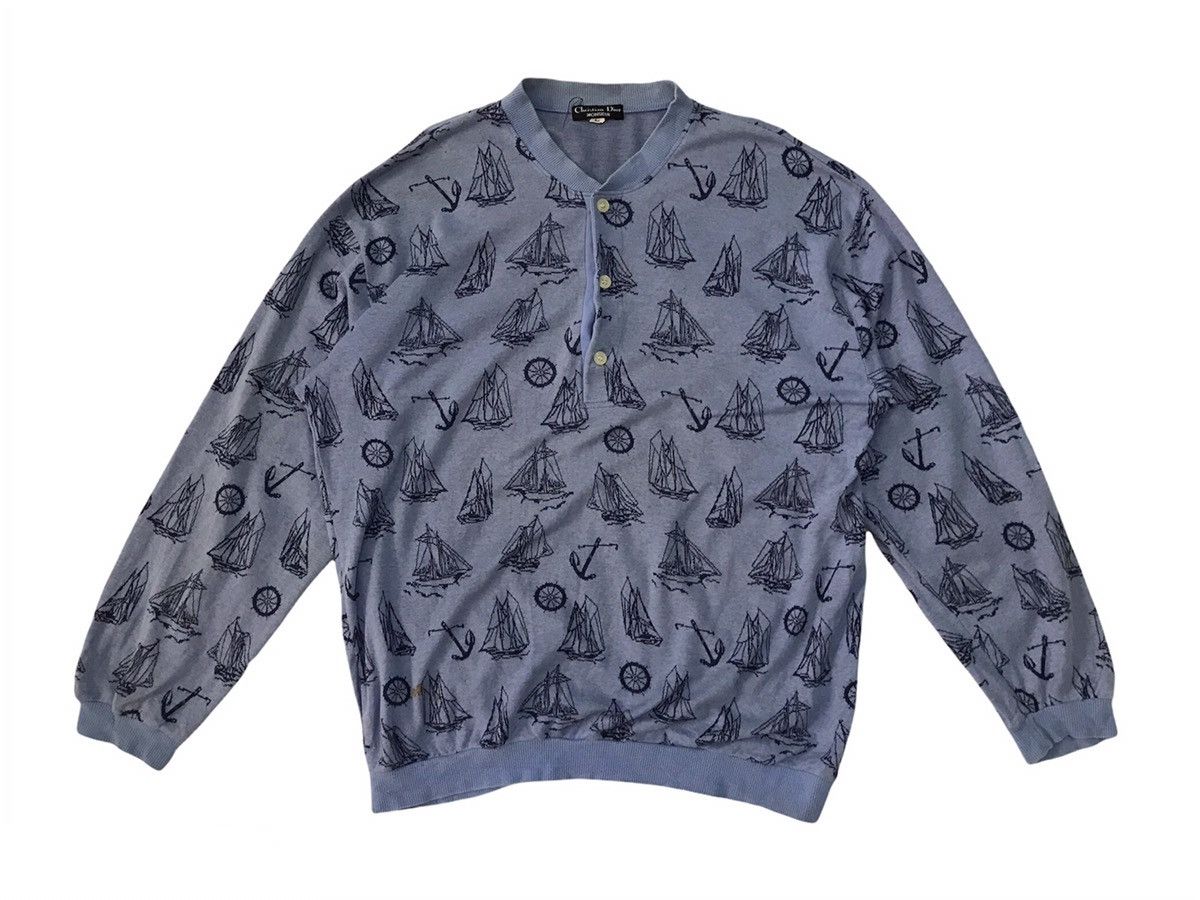 Christian Dior Monsieur Christian Dior Half Button Sweatshirt/Shirt Yacht Overprint Size US L / EU 52-54 / 3 - 1 Thumbnail