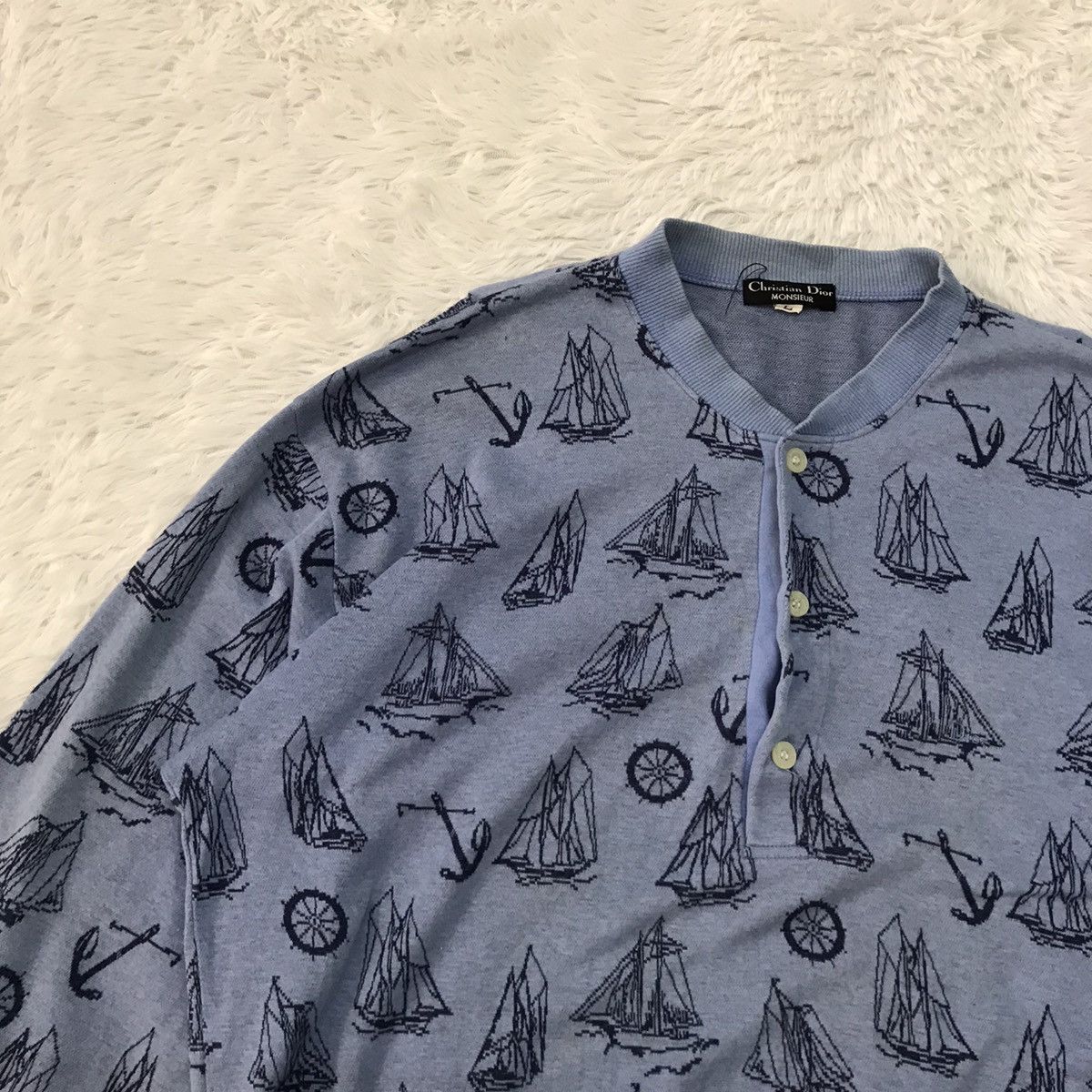 Christian Dior Monsieur Christian Dior Half Button Sweatshirt/Shirt Yacht Overprint Size US L / EU 52-54 / 3 - 3 Thumbnail