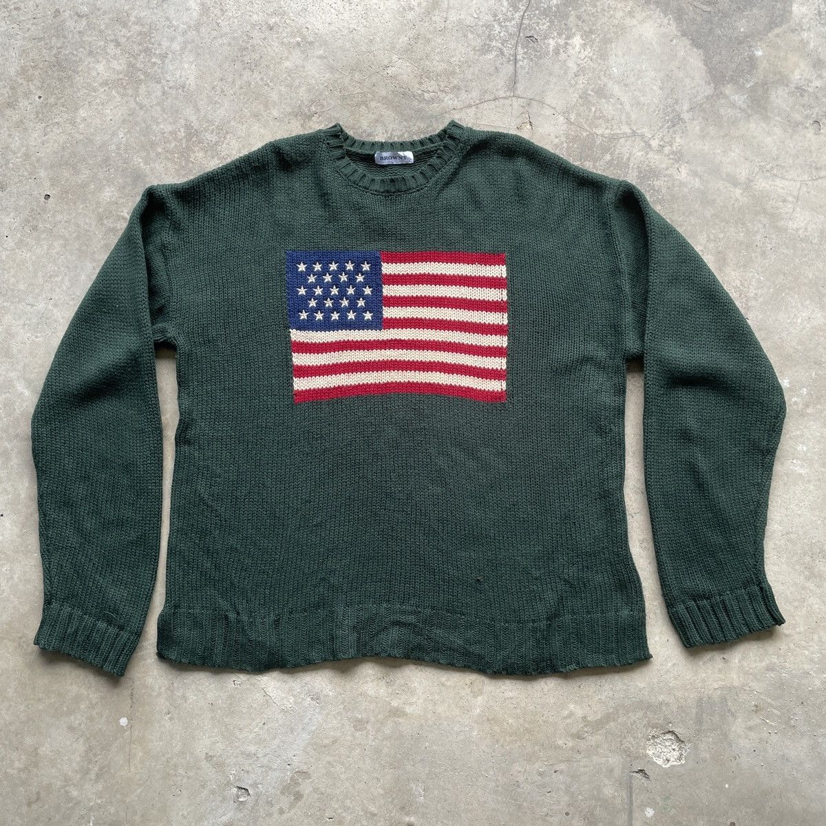 Aran Isles Knitwear Vintage American Flag Big Log Knit Browny Knitwear Sweater Size US XL / EU 56 / 4 - 1 Thumbnail