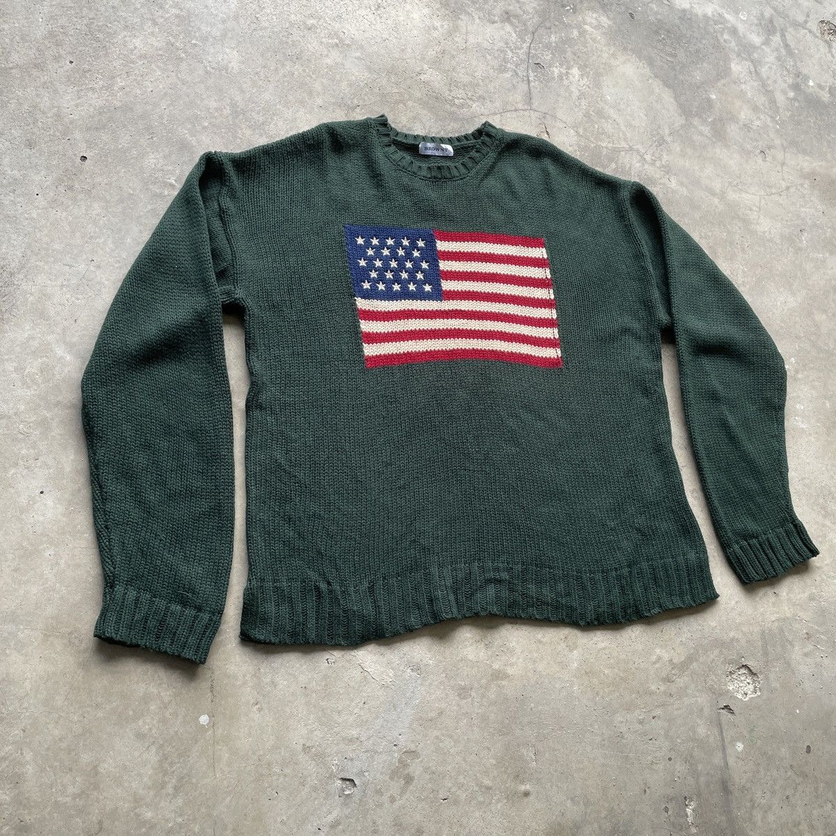 Aran Isles Knitwear Vintage American Flag Big Log Knit Browny Knitwear Sweater Size US XL / EU 56 / 4 - 2 Thumbnail