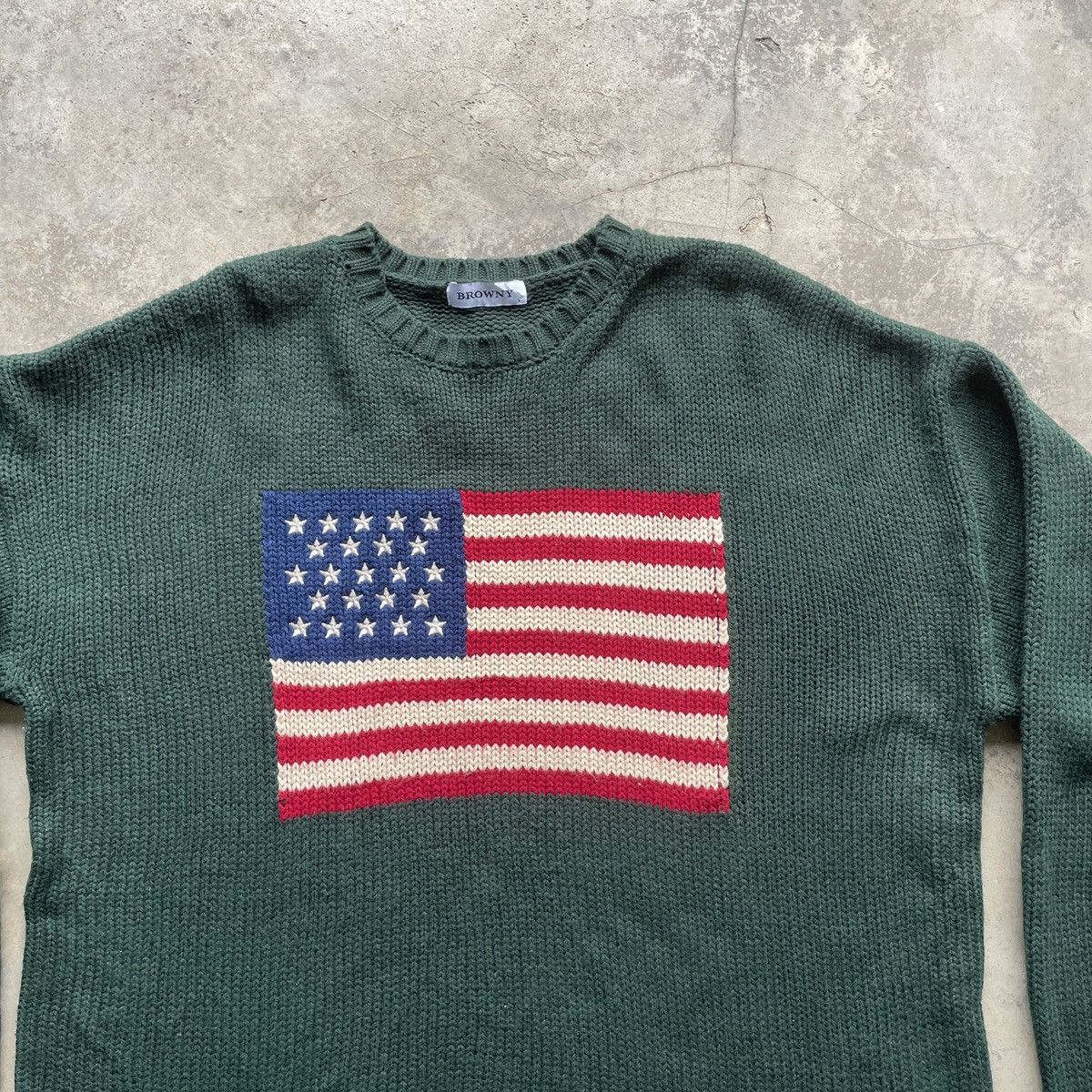 Aran Isles Knitwear Vintage American Flag Big Log Knit Browny Knitwear Sweater Size US XL / EU 56 / 4 - 3 Thumbnail