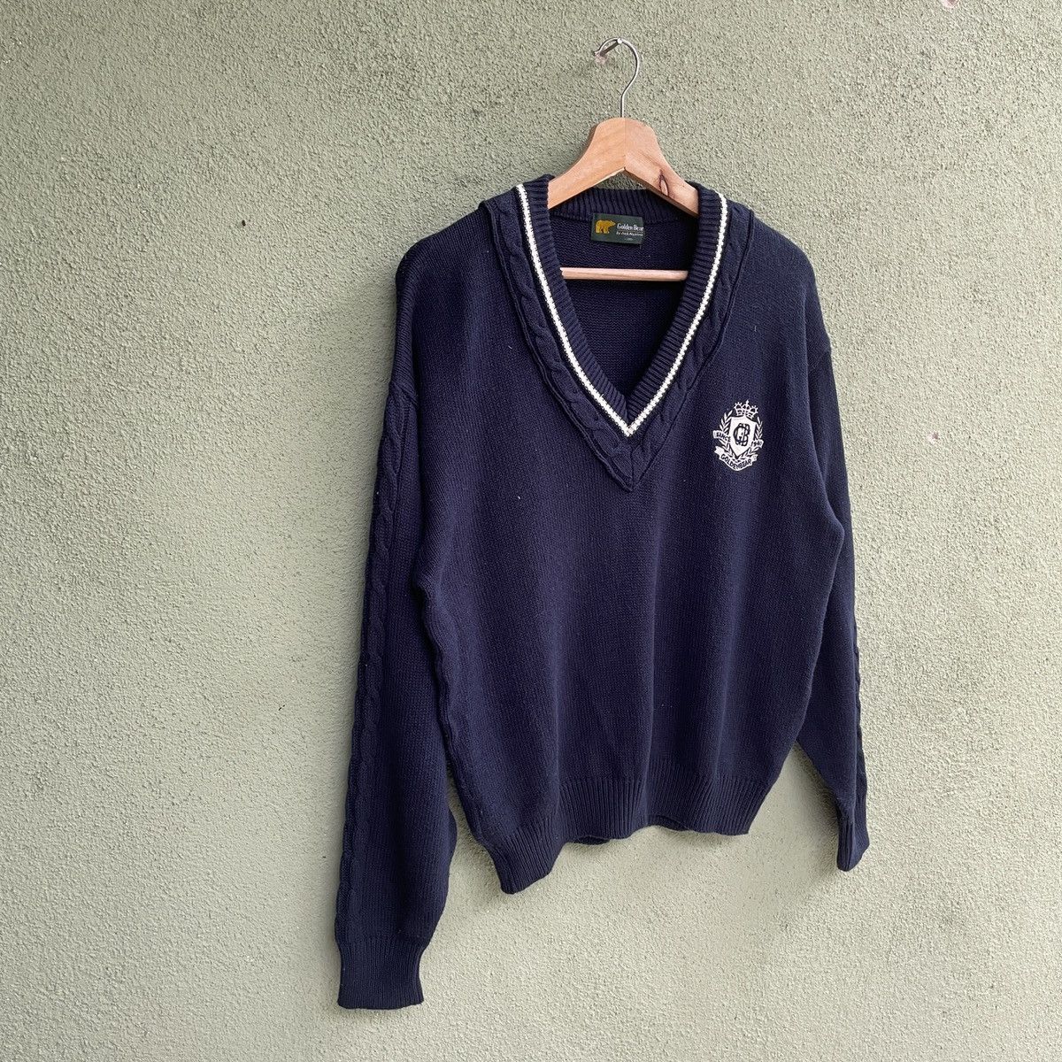 Japanese Brand Vintage Golden Bear V Neck Dark Blue Knitwear Sweater Jumper Size US M / EU 48-50 / 2 - 2 Thumbnail