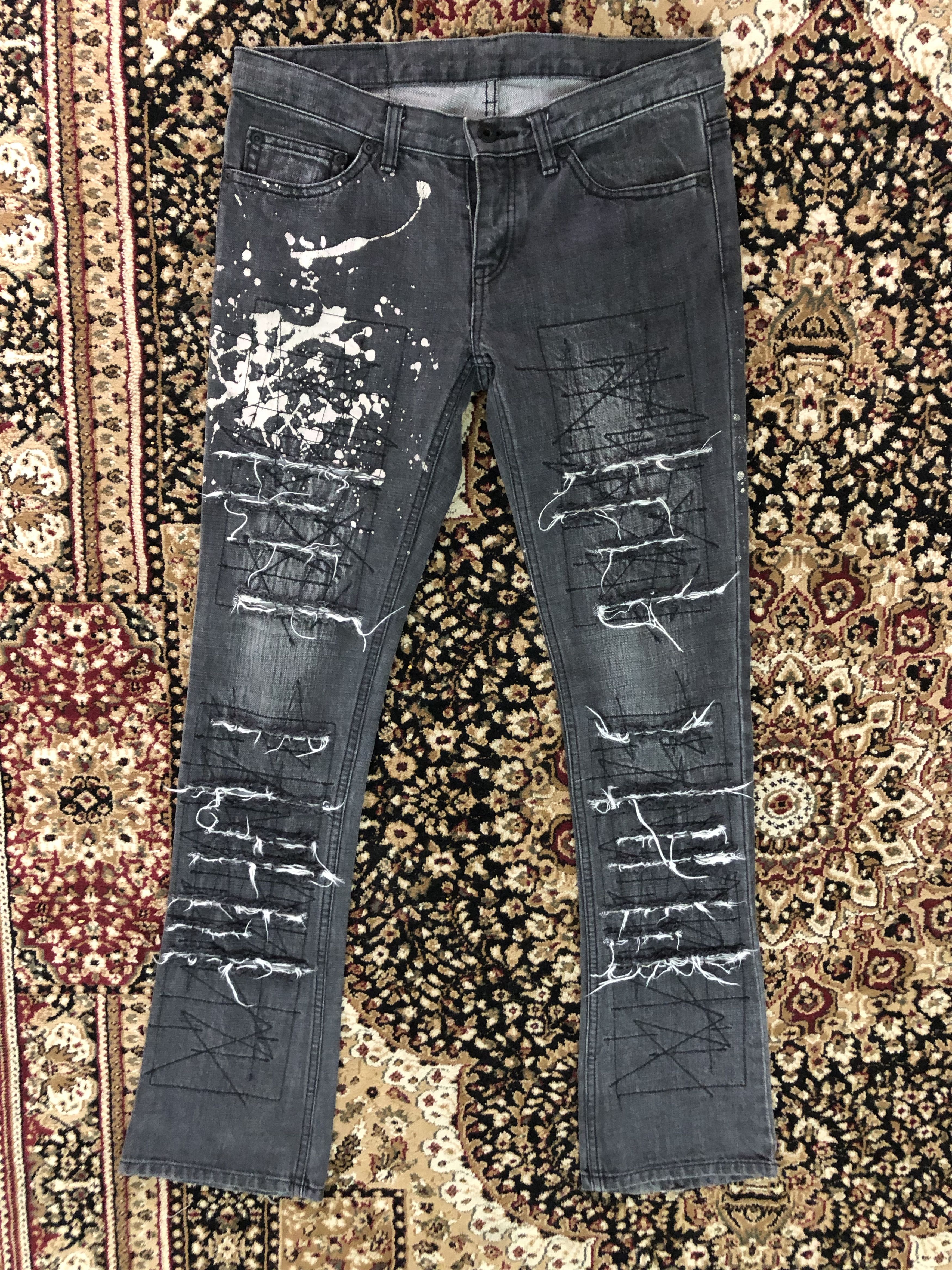 Hysteric Glamour Vintage HG Japan Paint Splatter Rips Patchwork Low Rise Size US 29 - 1 Thumbnail