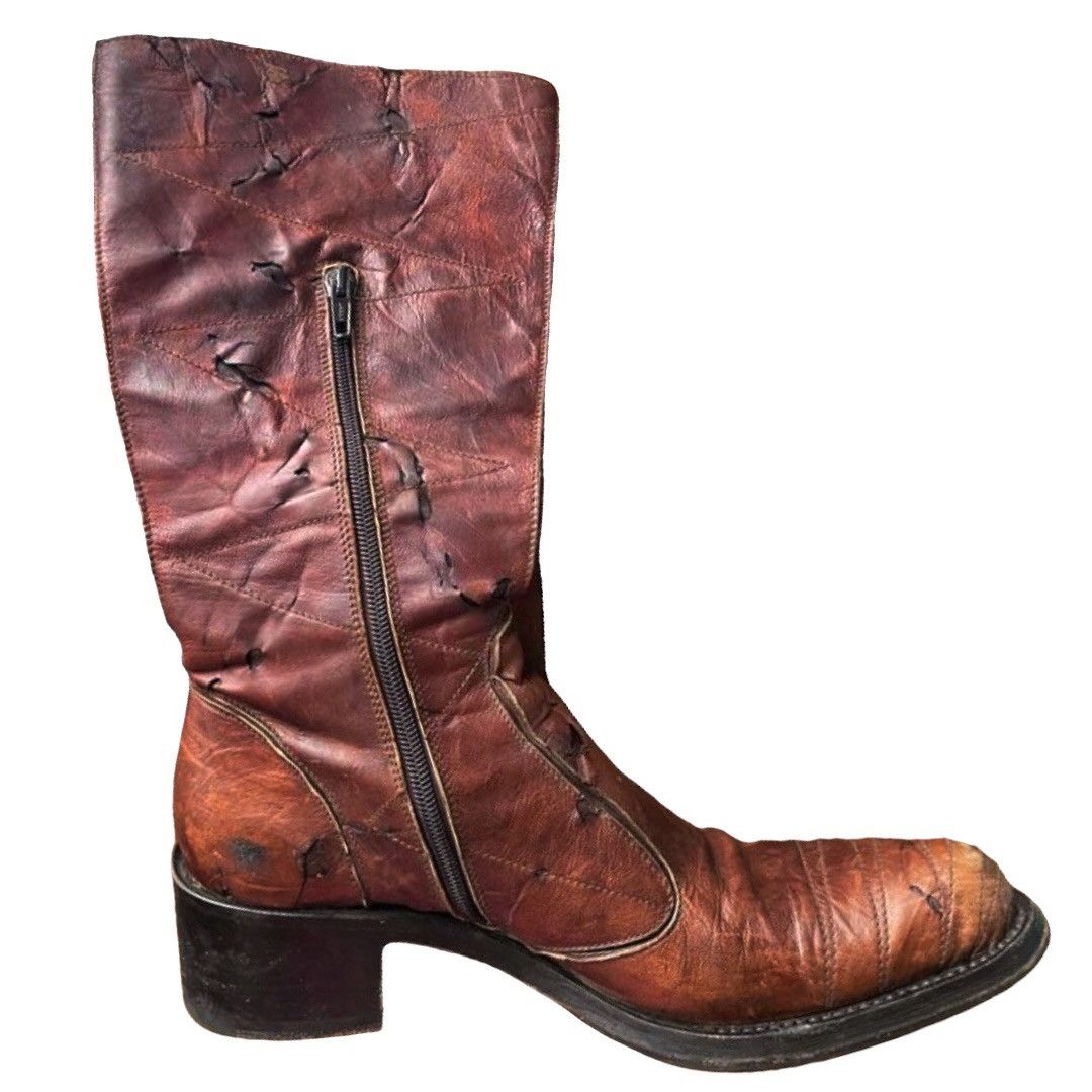 Gianni Barbato 🔵distressed calfskin leather zipped knee boots brown Size US 9 / IT 39 - 3 Thumbnail