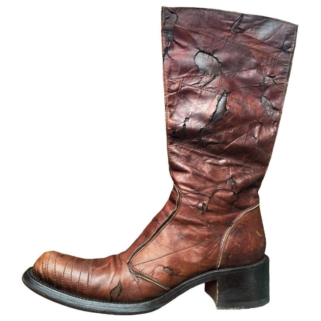 Gianni Barbato 🔵distressed calfskin leather zipped knee boots brown Size US 9 / IT 39 - 9 Thumbnail