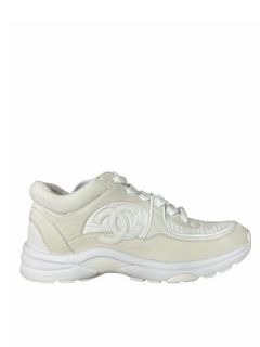 Chanel REV White Black CC Logo Leather Lace Up Flat Runner Trainer