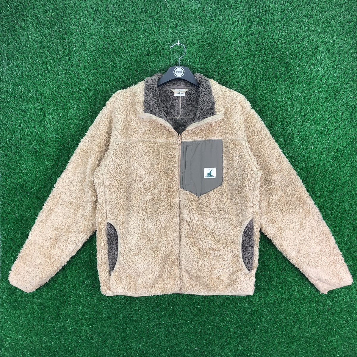 image of Outdoor Style Go Out x Vintage Captain Stag Bulky Fleece Sherpa Zipper Sweater in Nude (Size Large)