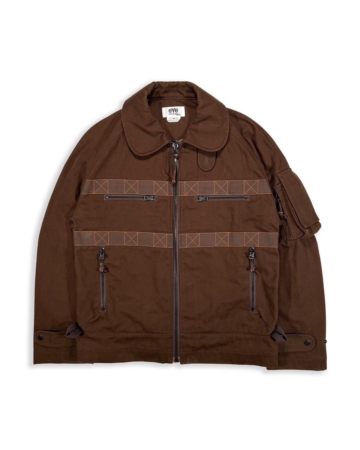 image of Comme Des Garcons x Junya Watanabe Ad2020 Grosgrain-Trimmed Canvas Jacket in Brown (Size Medium)