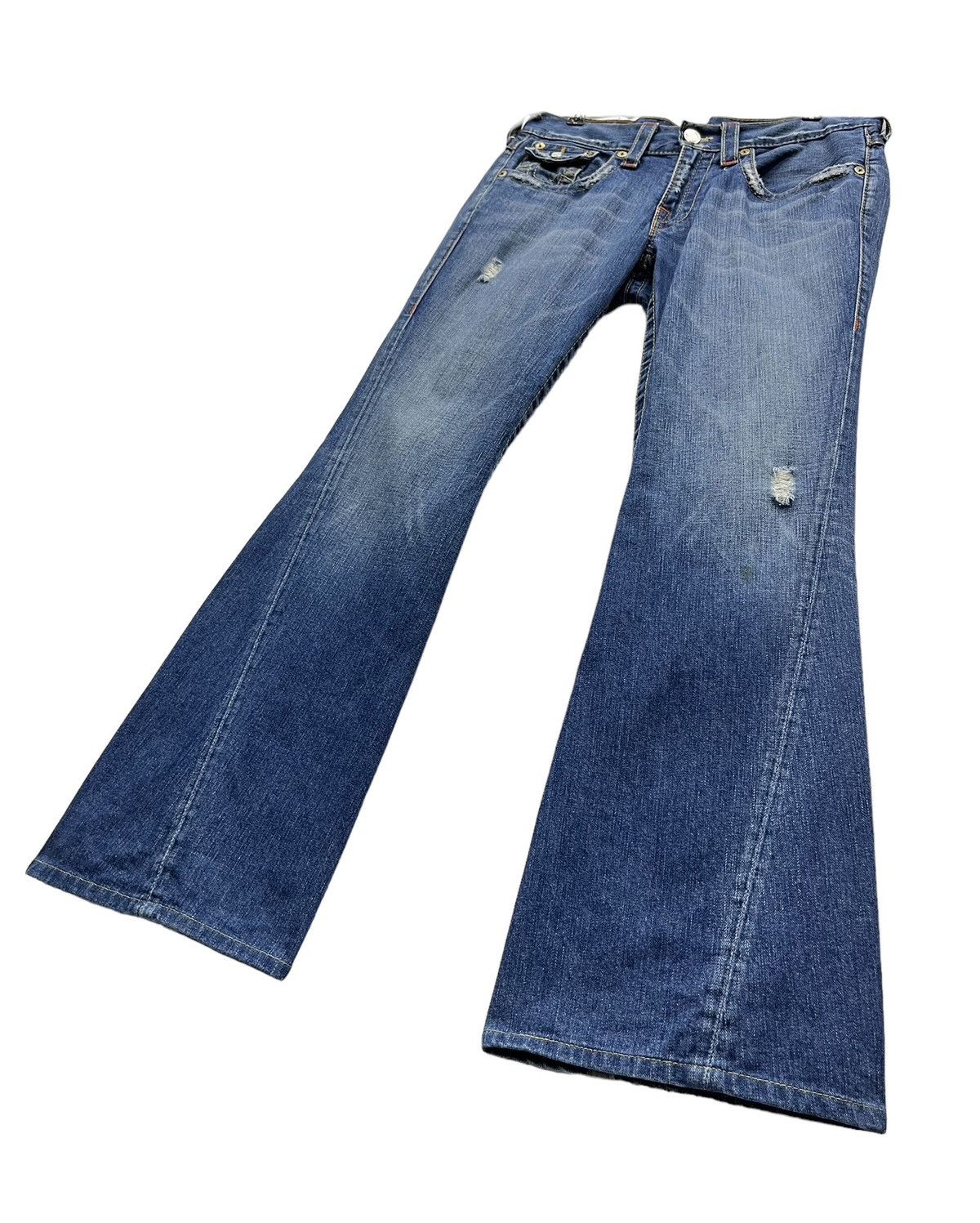 True Religion 🔥TRUE RELIGION Distressed Denim Flare Jeans Made In USA Size US 32 / EU 48 - 2 Thumbnail
