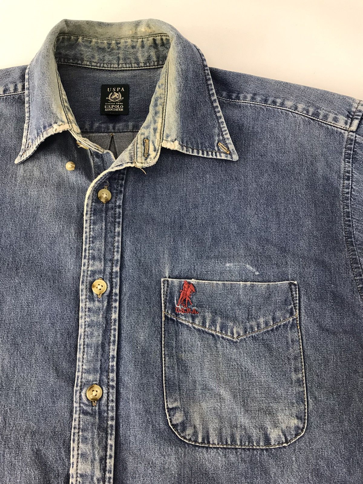 U.S. Polo Assn. × Vintage USPA US Polo Association Denim Jacket Trucker Single Pockets Size US L / EU 52-54 / 3 - 3 Thumbnail