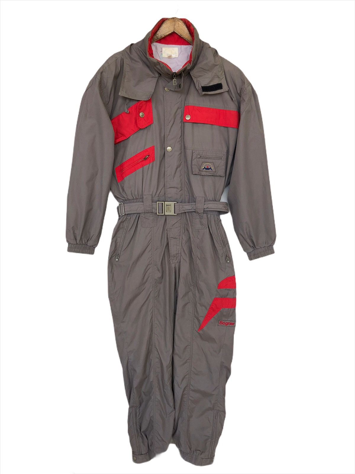 image of Dope90S Bogner Color Block Ski Hoodie Jumpsuit in Gray/Red, Men's (Size 32)