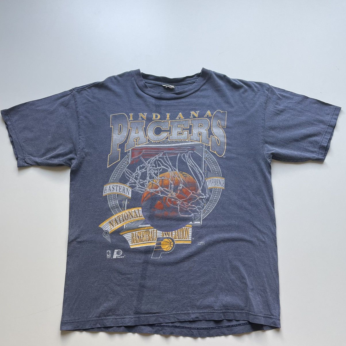 Image of Vintage 90's Indiana Pacers Nba Basketball Graphic T Shirt in Navy, Men's (Size XL)