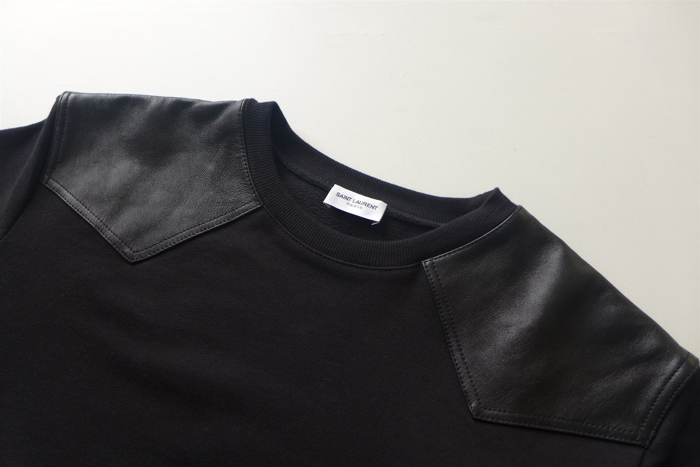 Saint Laurent Paris Saint Laurent FW19 Leather Panelled Black Sweatshirt Size US M / EU 48-50 / 2 - 3 Thumbnail