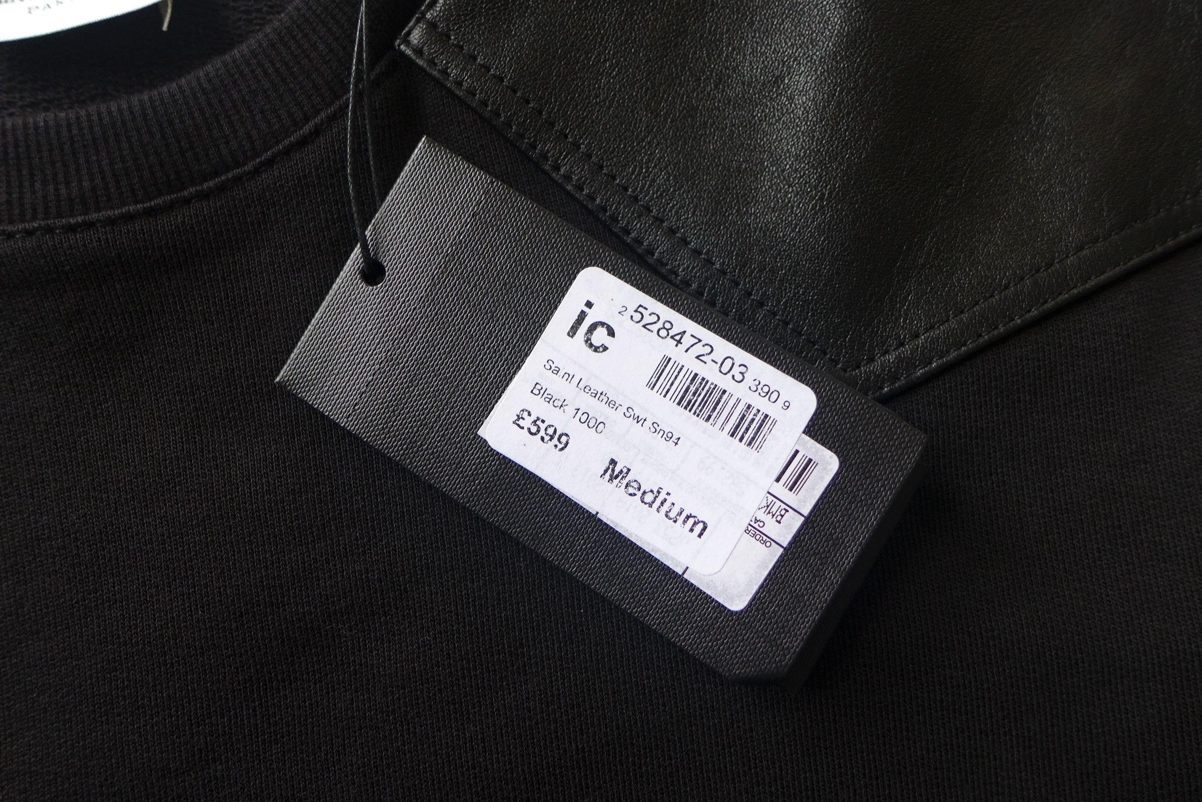 Saint Laurent Paris Saint Laurent FW19 Leather Panelled Black Sweatshirt Size US M / EU 48-50 / 2 - 8 Thumbnail