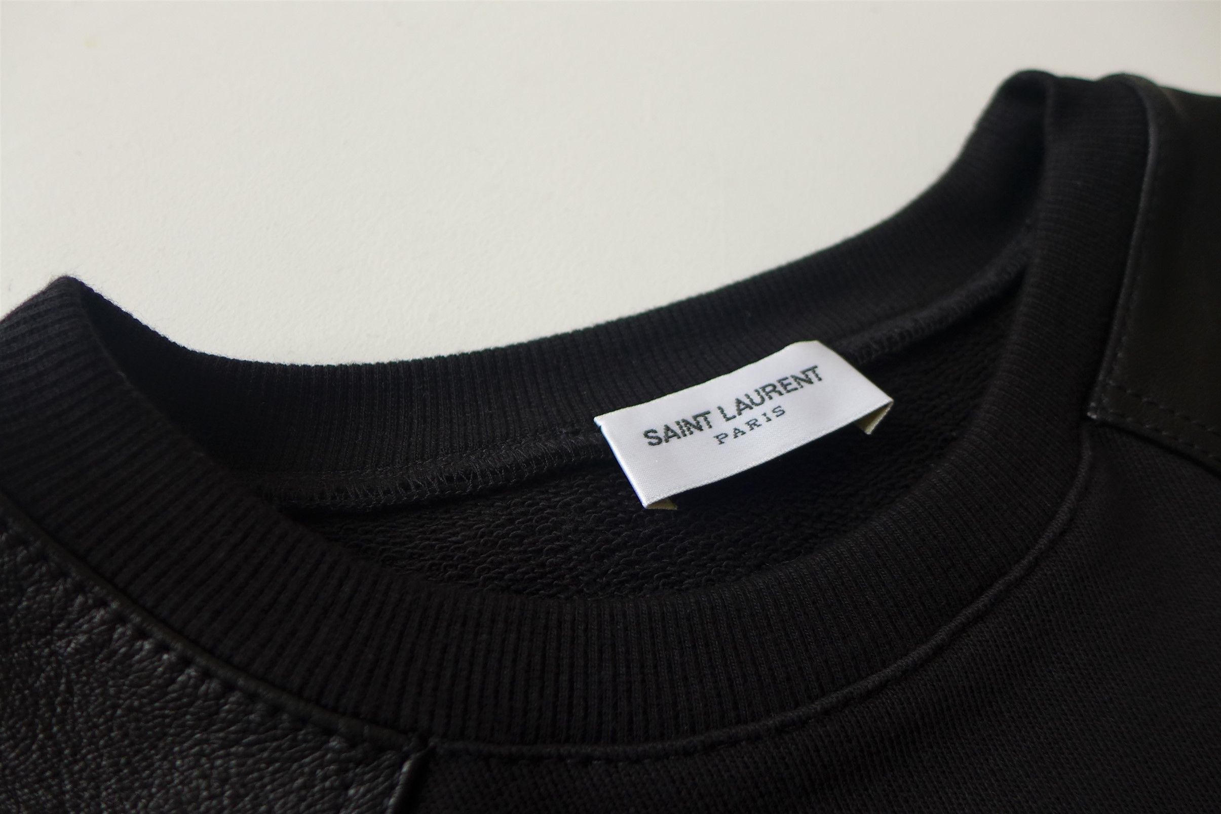 Saint Laurent Paris Saint Laurent FW19 Leather Panelled Black Sweatshirt Size US M / EU 48-50 / 2 - 4 Thumbnail