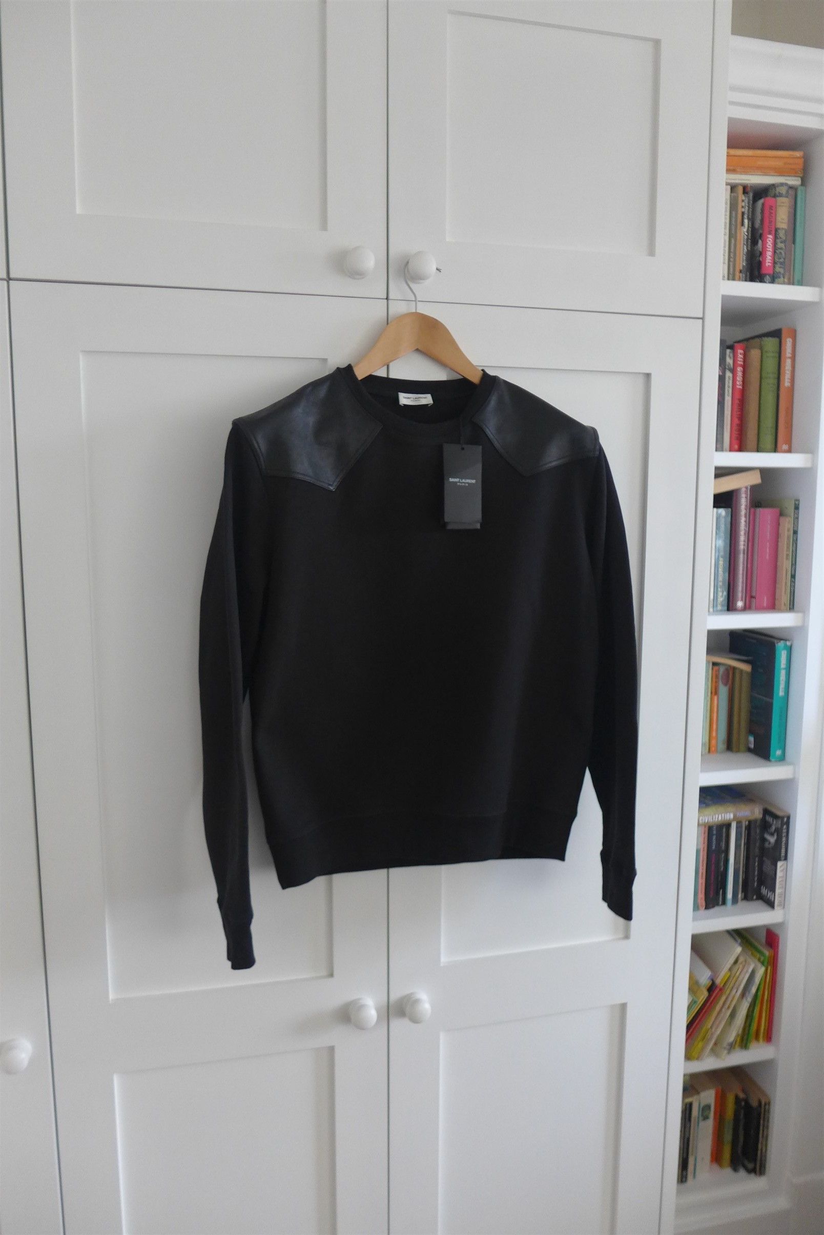 Saint Laurent Paris Saint Laurent FW19 Leather Panelled Black Sweatshirt Size US M / EU 48-50 / 2 - 1 Thumbnail