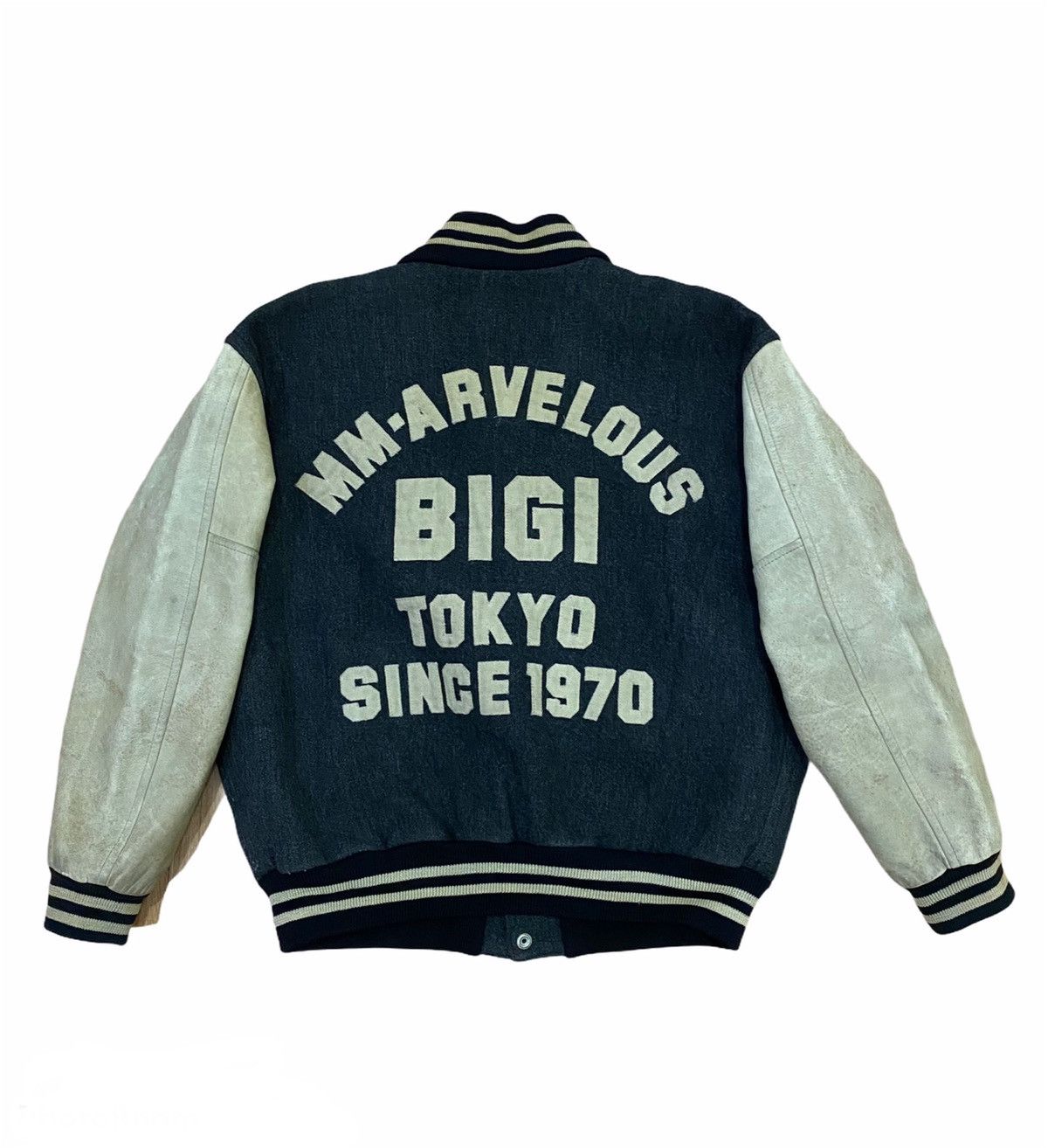 image of Vintage Bigi Varsity Leather Jacket in Dark Gray, Men's (Size Small)