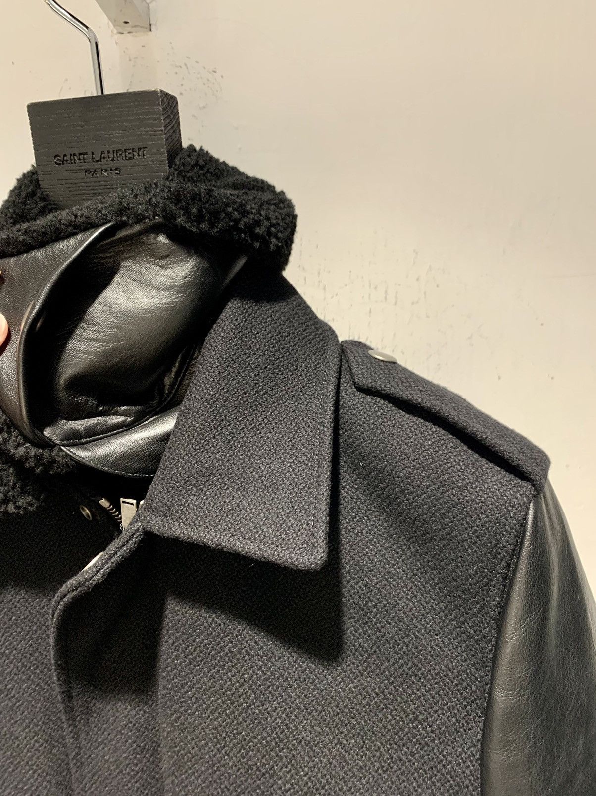 Saint Laurent Paris 19FW Leather Sleeve Aviator Wool Jacket Sz44 Size US S / EU 44-46 / 1 - 3 Thumbnail