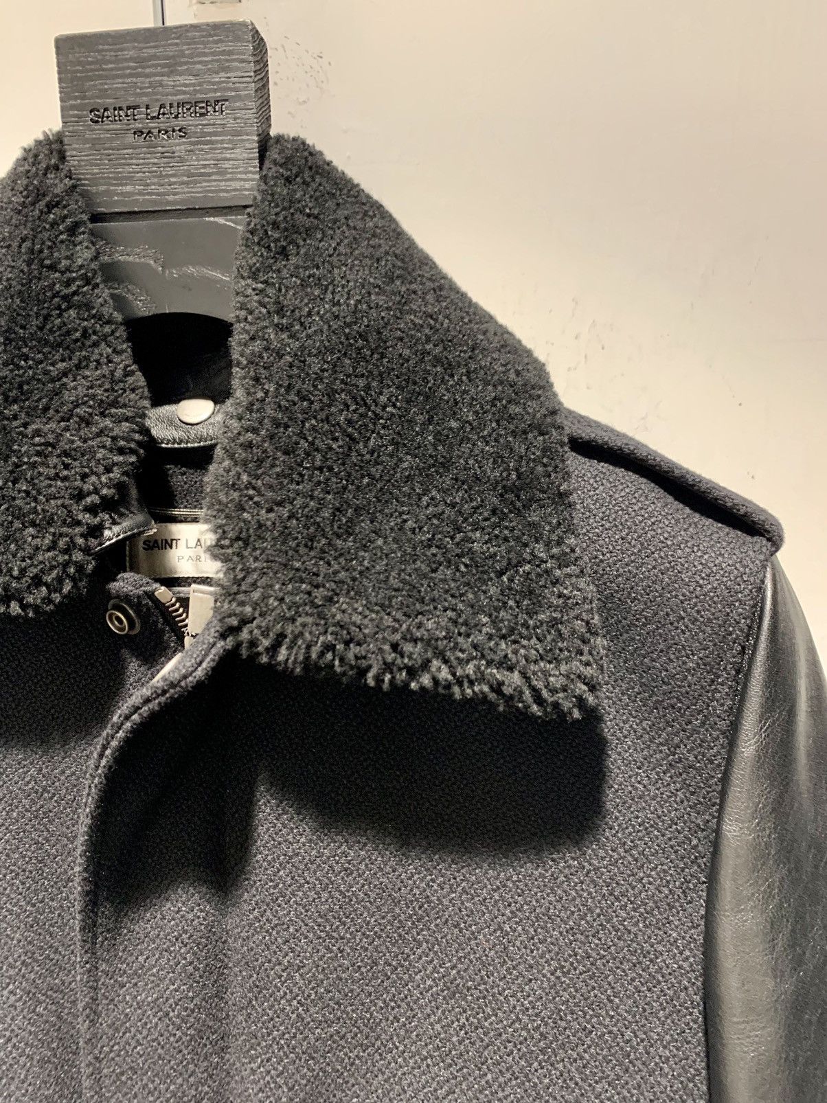 Saint Laurent Paris 19FW Leather Sleeve Aviator Wool Jacket Sz44 Size US S / EU 44-46 / 1 - 2 Thumbnail